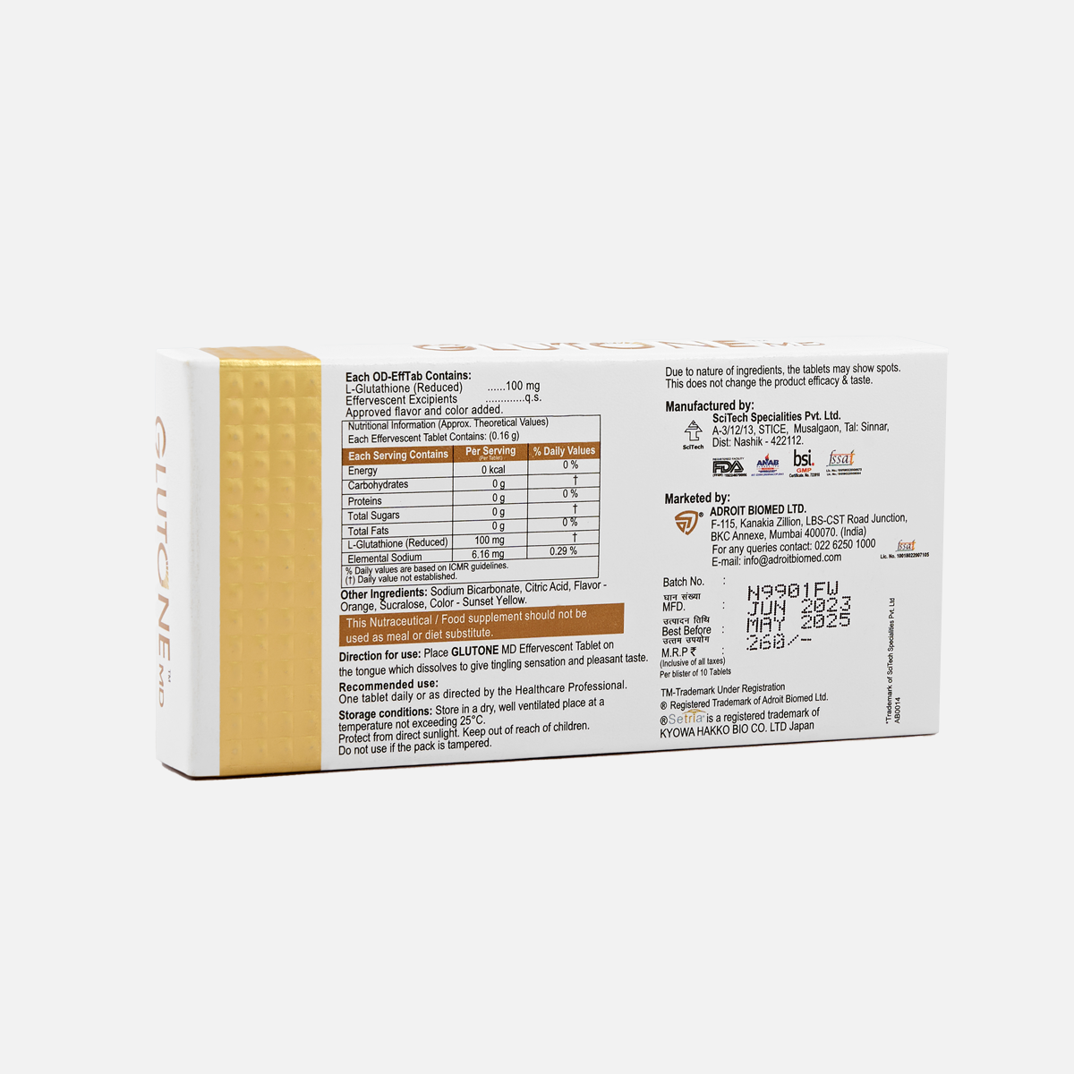 Glutone MD – Glutathione Mouth-Dissolving Tablets| Made with Setria L-Glutathione 100mg| Radiant Glow & Even Skin Tone| 30 Tablets (Orange)(PO2)
