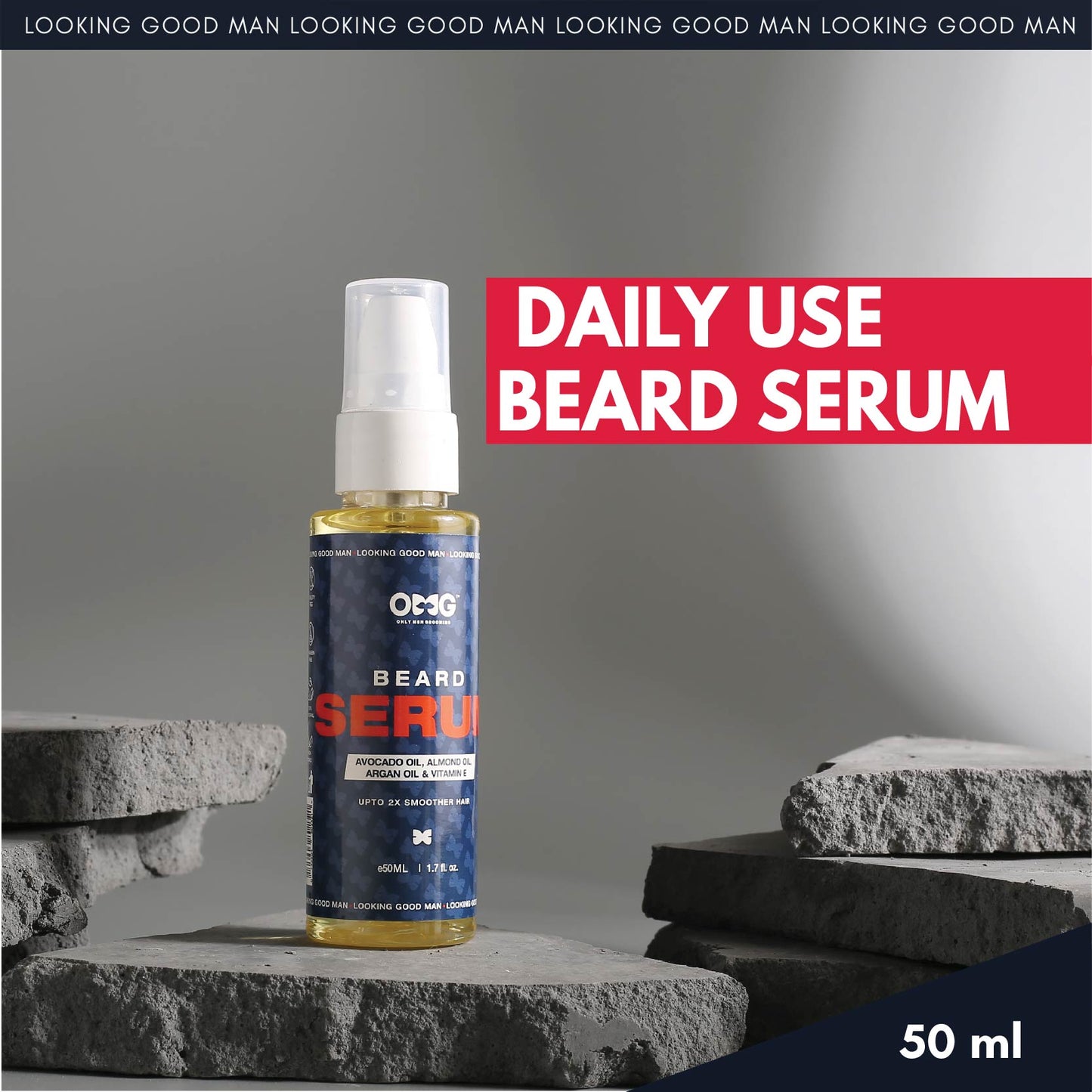 OMG Buy 1 Get 1 Beard Serum 50ml +50ml | Upto 2x Smoother Hair | Enriched with Vitamin E | for Hair Growth | Reduces Dandruff | 100% Natural Ingredients