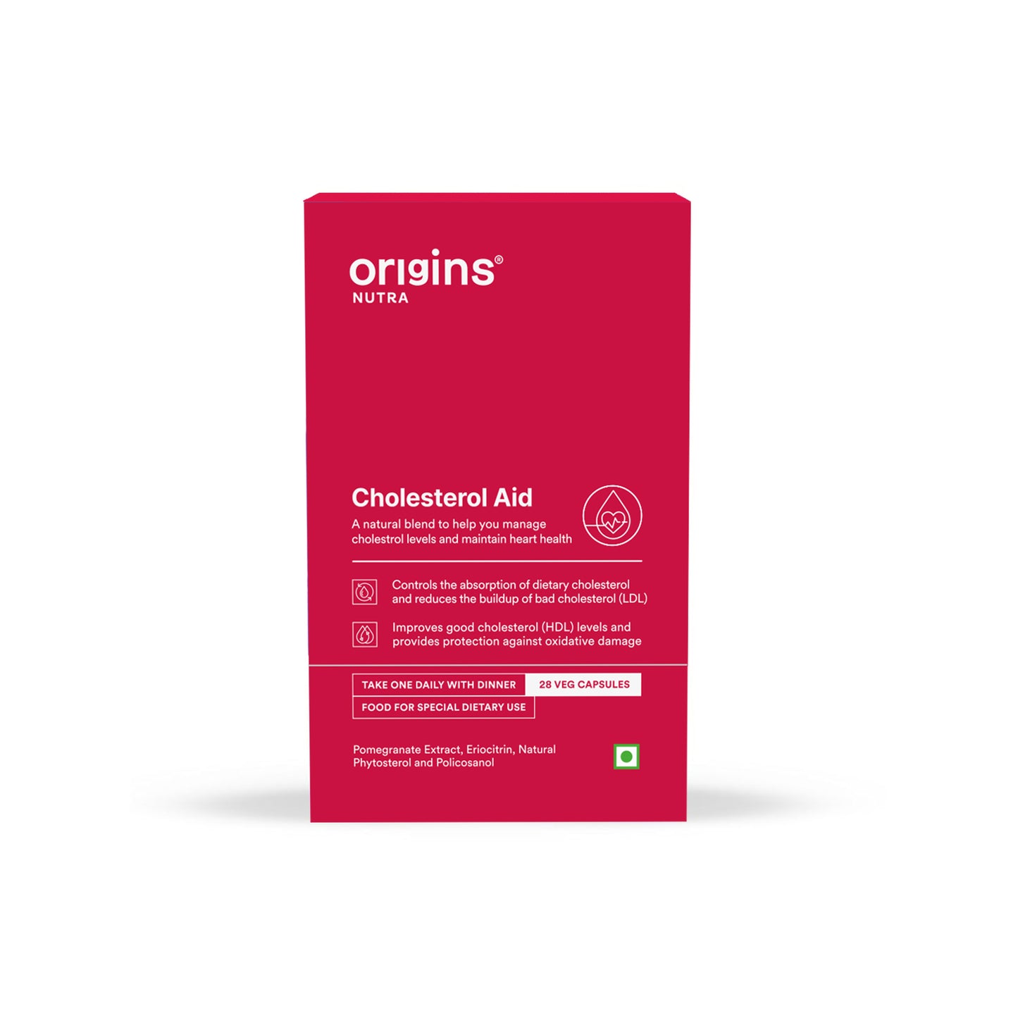 Origins Nutra Cholesterol Aid |Cholesterol Balance, Helps Reduce LDL, Boosts HDL |Plantsterols, Pomegranate Extract, Eriocitrin, Policosonal | Vegan-Friendly|GMP Certified|For Men & Women|28 Veg Capsules