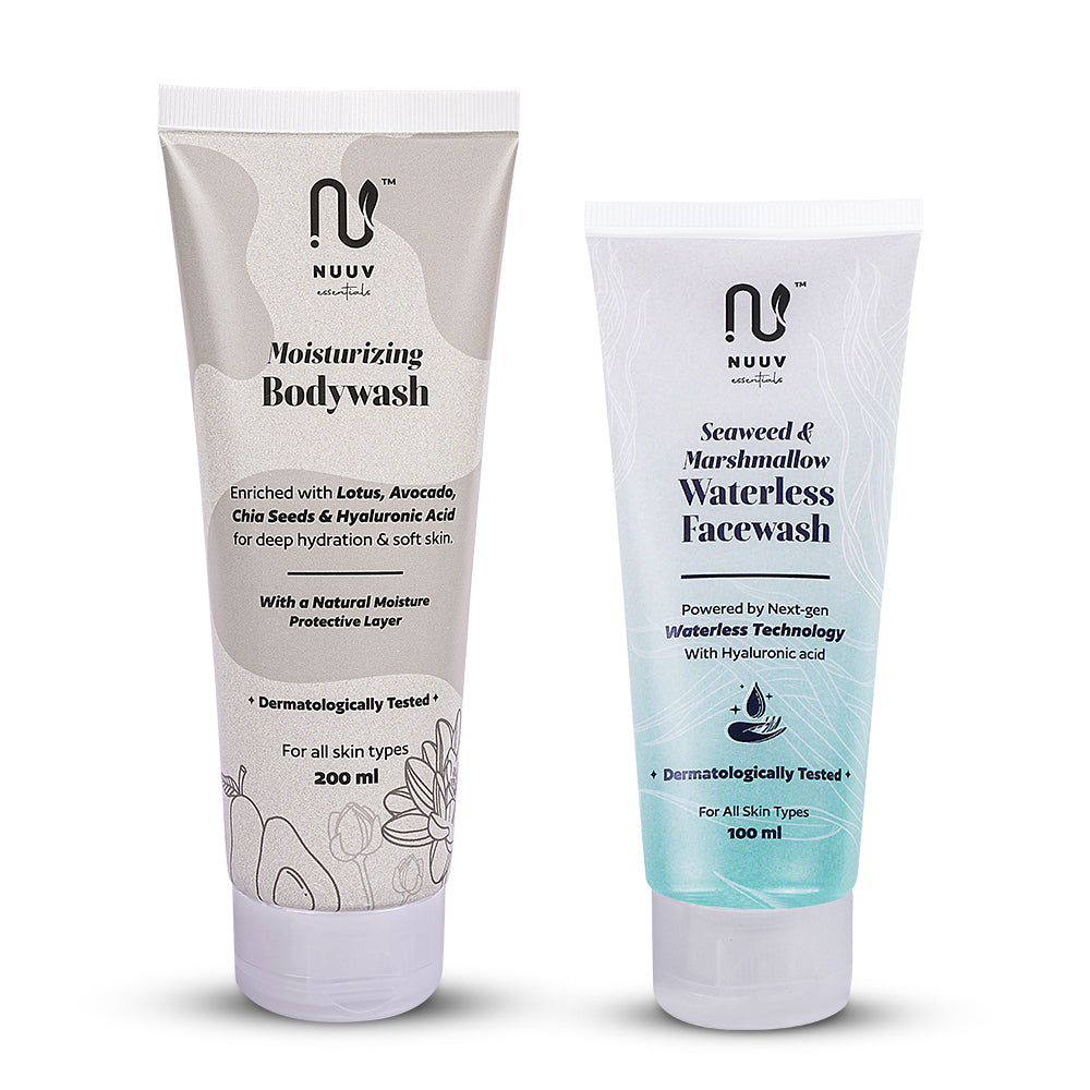 Nuuv Essential Combo - Waterless Facewash & Moisturizing Bodywash | Hydra Glow Duo | Vegan | Paraben-Free | Glow and Hydration | For All Skin Types | 100ml + 200ml