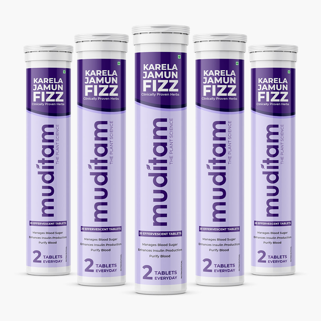 Muditam Ayurveda Karela Jamun Fizz-100 Effervescent Tablets(Karela Jamun Juice)|Helps in High Sugar Condition|Promotes Healthy Glucose Levels|Boosts Digestive Health| Ideal For 50 Days