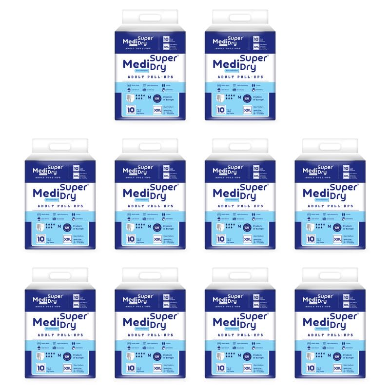 Medisuperdry Adult Diaper Pants | Double Extra Large (2XL) |Waist 152-205 cm (60-80 inches) |High Absorbency -10 Hrs |Leakproof |Breathable |Odourless |Elastic Waist |Men & Women|100 Units, Pack of 10