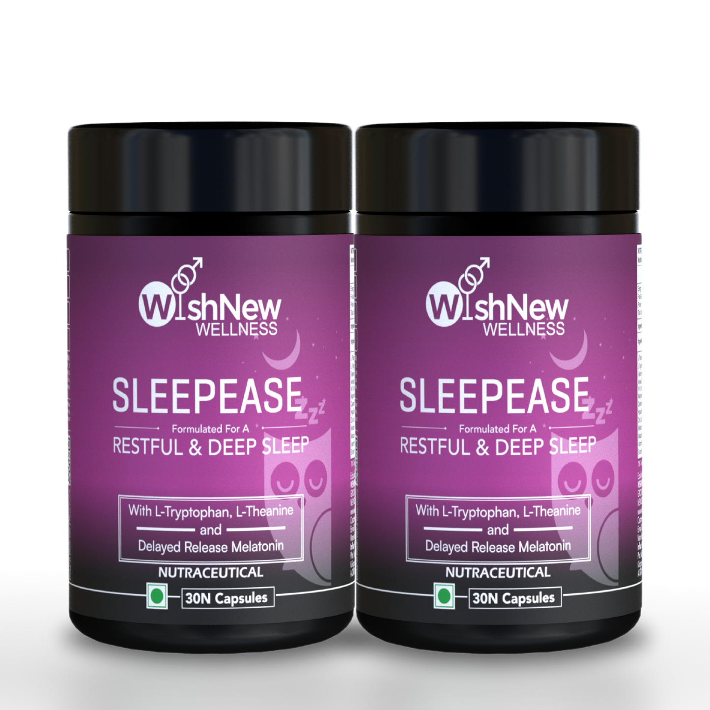 WishNew Wellness SLEEPEASE | 30 Veg Capsules | Advanced Sleep Formula | L-Theanine, Melatonin, Valerian, Ashwagandha | Deep Restful Sleep | Non-Habit Forming | 100% Vegetarian | Enhanced Relaxation Pack of 2