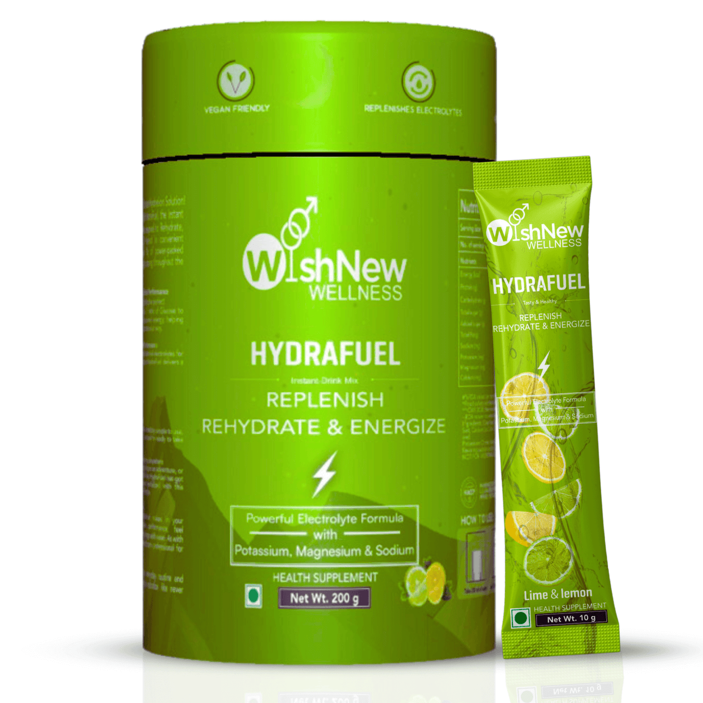 WishNew Wellness HydraFuel: Prime Electrolyte Energy Workout Drink Mix | Get Daily Hydration & Instant Energy Boost | Lemon & Lime Flavor with natural Sweetness| 20 Sachets | Suitable for Men & Women