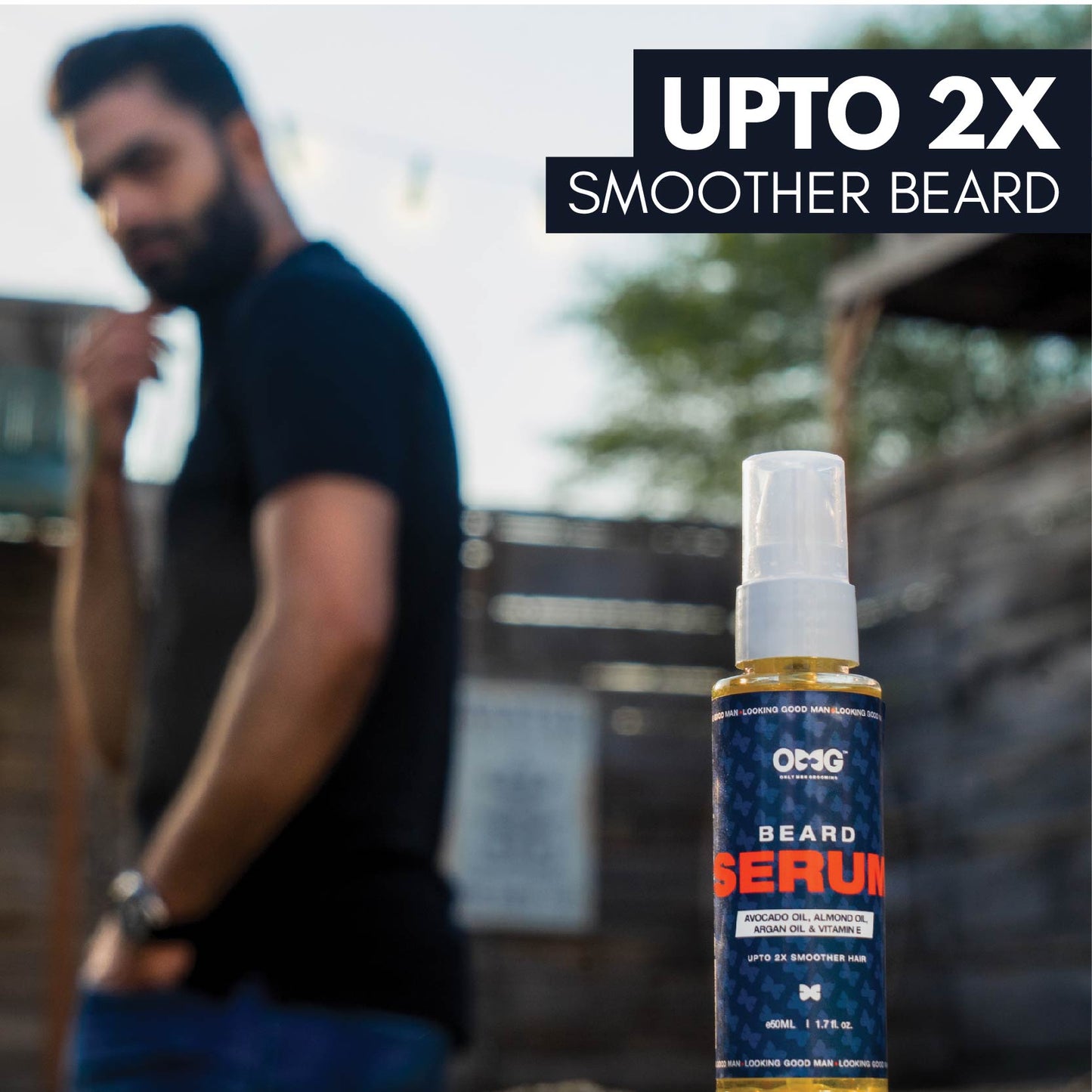 OMG Buy 1 Get 1 Beard Serum 50ml +50ml | Upto 2x Smoother Hair | Enriched with Vitamin E | for Hair Growth | Reduces Dandruff | 100% Natural Ingredients