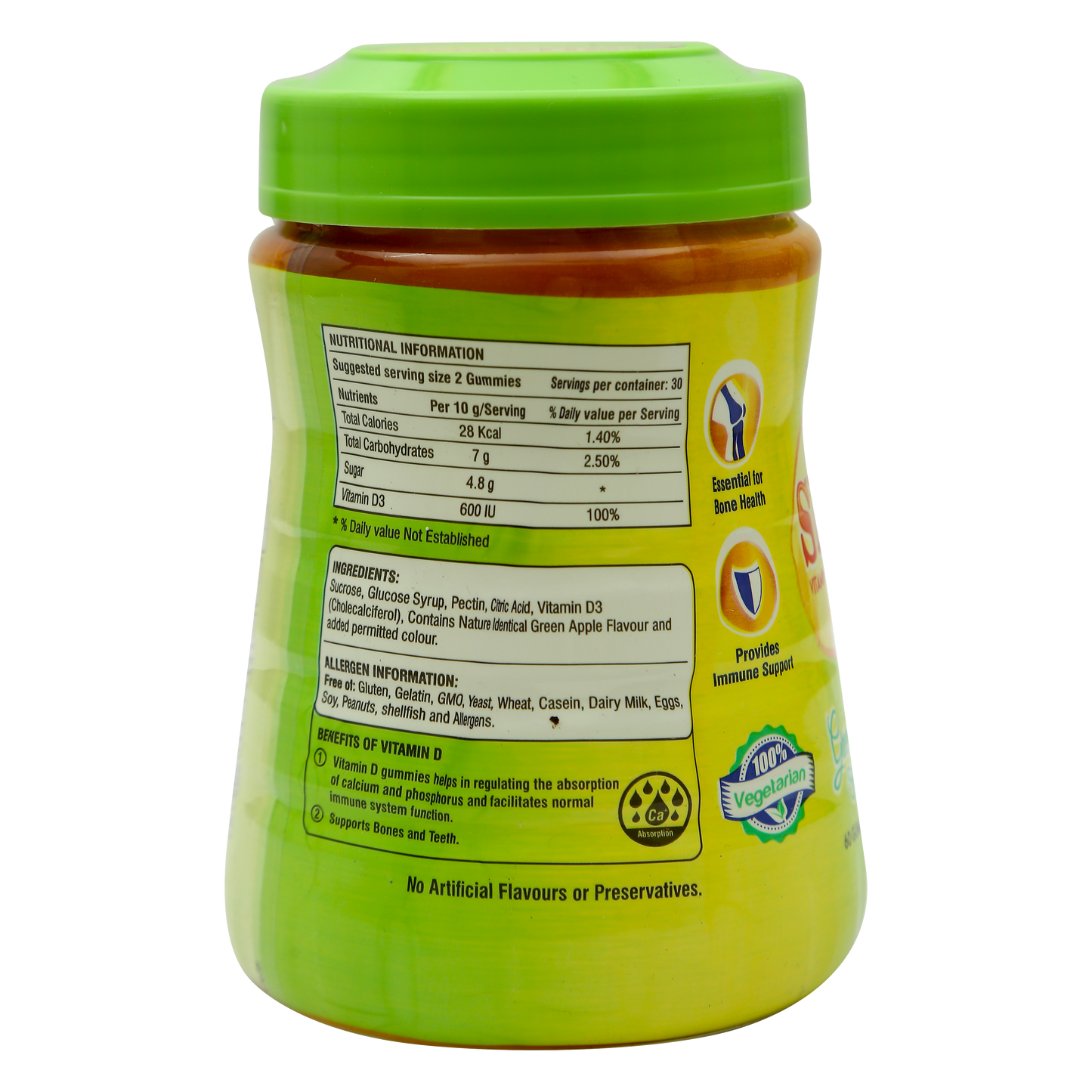 Sirus Vitamin D3-60 Gummies for Women & Men - Supports Immunity, Bones, Teeth, Brain and Nervous System - Gluten Free - Green Apple Flavor - British Biologicals