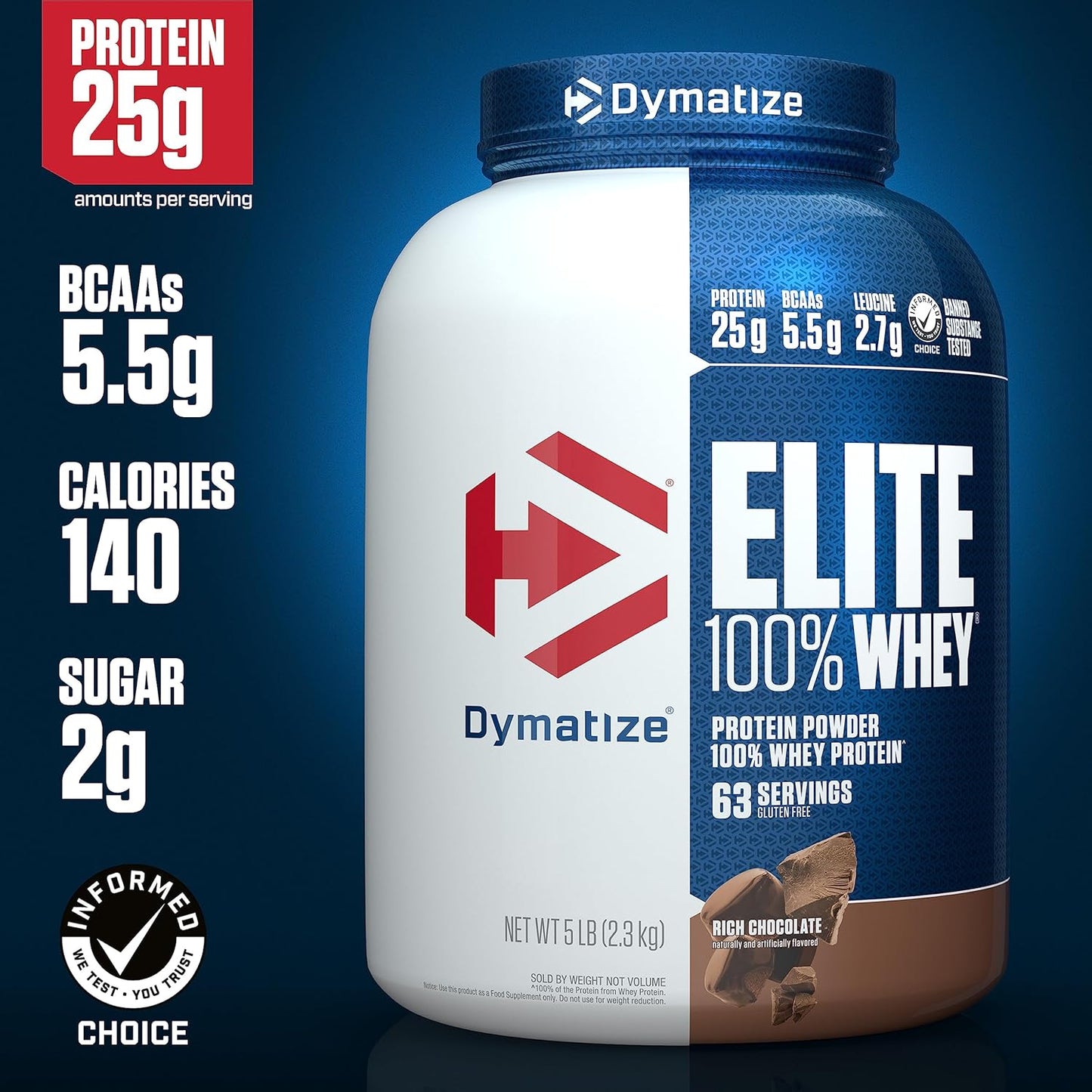 Dymatize Nutrition Elite Whey Protein Supplement Powder, Pre and Post Workout Protein Powder (5 lbs, 2.26 kg, Rich Chocolate)