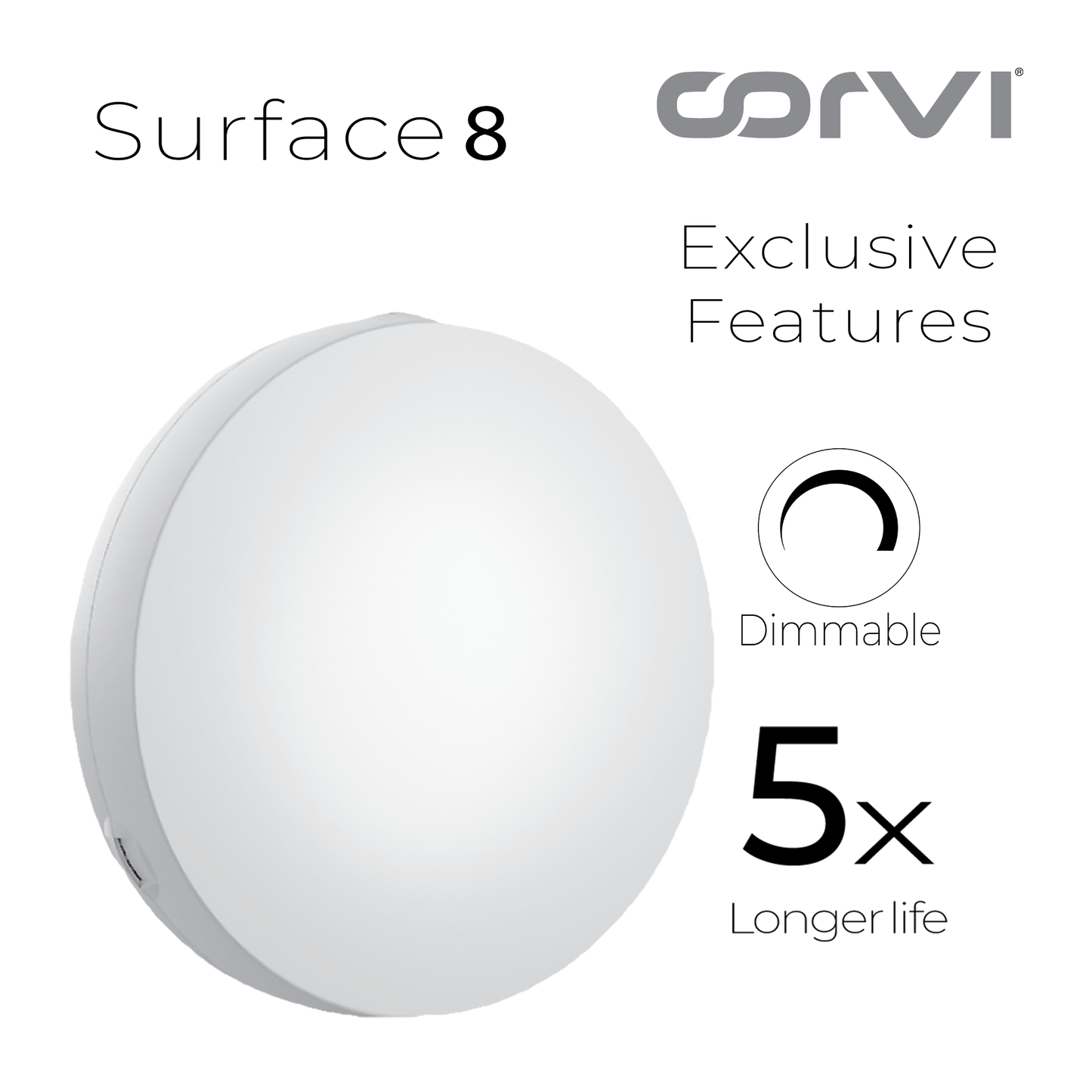 CORVI LED Surface 8 Round 20W | Slim, Compact & Dimmable Ceiling Panel Light | Full Glow Design, No False Ceiling Needed | White 5700K (Pack of 2)