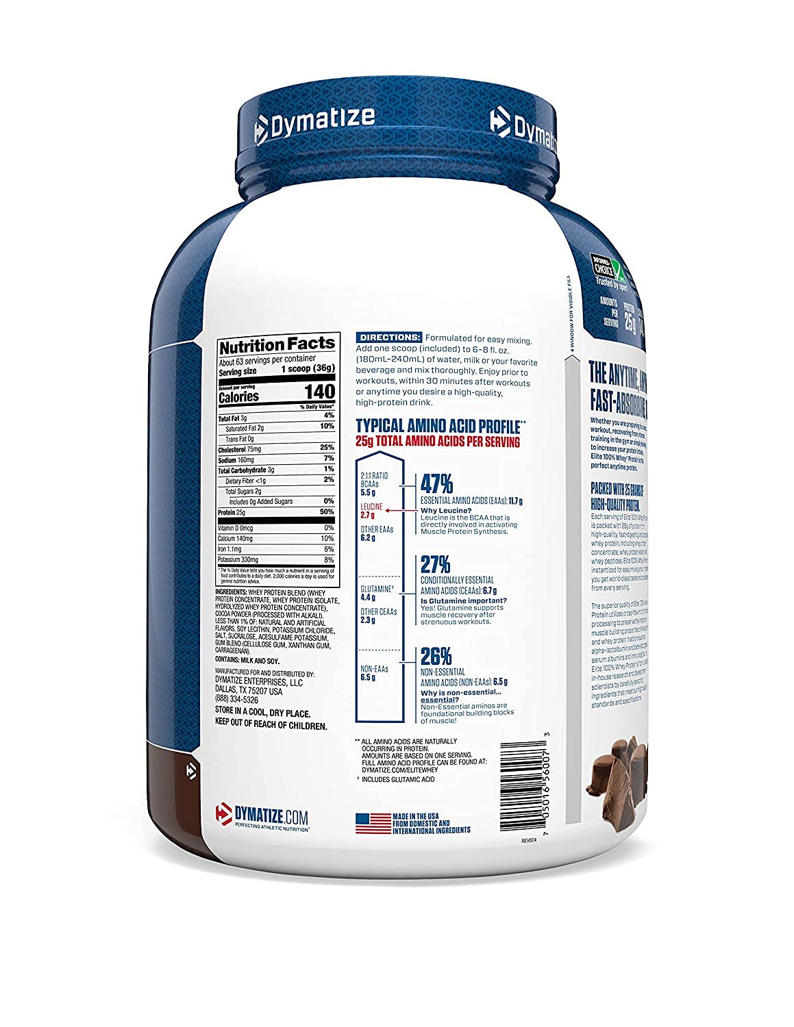 Dymatize Nutrition Elite Whey Protein Supplement Powder, Pre and Post Workout Protein Powder (5 lbs, 2.26 kg, Rich Chocolate)
