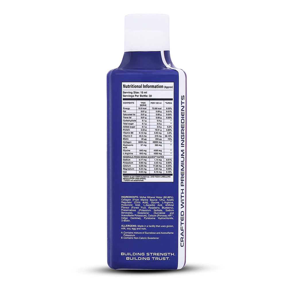 Apex Vitals KOLLAGEN Collagen Liquid - 30 ser | Made in Europe | FDA,EFSA,FSSAI Certified | India's First Liquid Collagen | Type 1 & 3,Mohai Agnes Spring Water, Hyaluronic acid,Biotin & Vit C | 30 Ser-Wild Berries