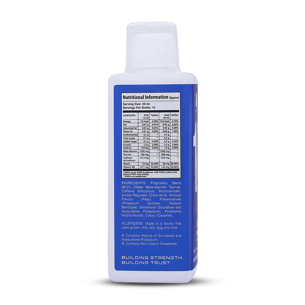 Apex Vitals Alpha 1 Liquid Pre Sports RTD|Made In Europe|FDA,EFSA & FSSAI Certified|Natural Spring Water(Mohai Agnes),Beta Alanine,Taurine,Naicin & Caffeine|Energy,Focus & Performance|Pear Flavour