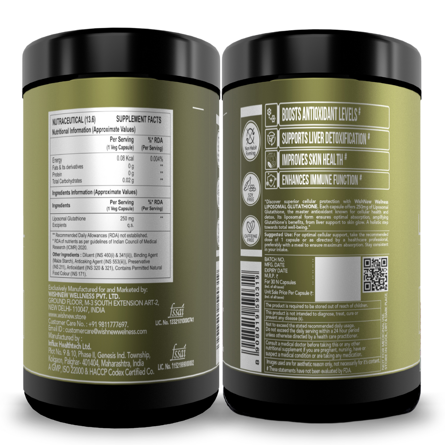 Wishnew Wellness LIPOSOMAL GLUTATHIONE Capsules - For Youthful & Radiant Skin | Immune Health | 30 Vegetarian Capsules - With Enhanced Bioavailability & Antioxidant Support | Suitable for Men & Women