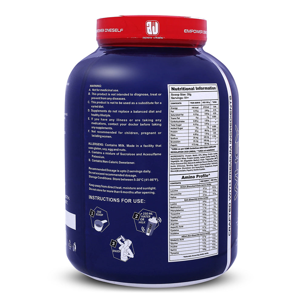 Apex Vitals Whey 2 Pure - Grass-Fed Whey Made in EU | Whey Isolate & Hydrolyzed | 30g Protein, 15g EAA + 8g BCAA | Digestive Enzymes | Muscle Build & Recovery |Italian Coffee Cream - 1800g (4 lbs)