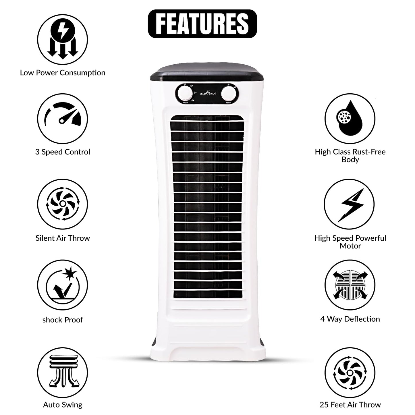 ZADASTAR ZS BREEZY TOWER FAN | 25 FEET AIR THROW | CHILD SAFE TOWER FAN