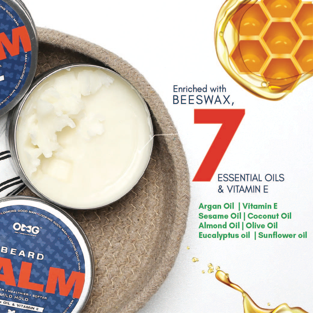 OMG Beard Balm 100gm | Agran Oil | Enriched with Vitamin E | for Mild Hold | for Smoother Healthier Softer Beard Hair | 100% Natural Ingredients