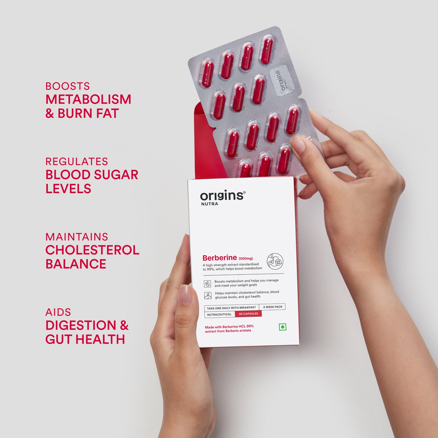 Origins Nutra Berberine |Boost Metabolism & Energy Levels, Help Manage Blood Sugar |Berberine |GMP Certified | For Men & Women | 28 Veg Capsules Pack of 3