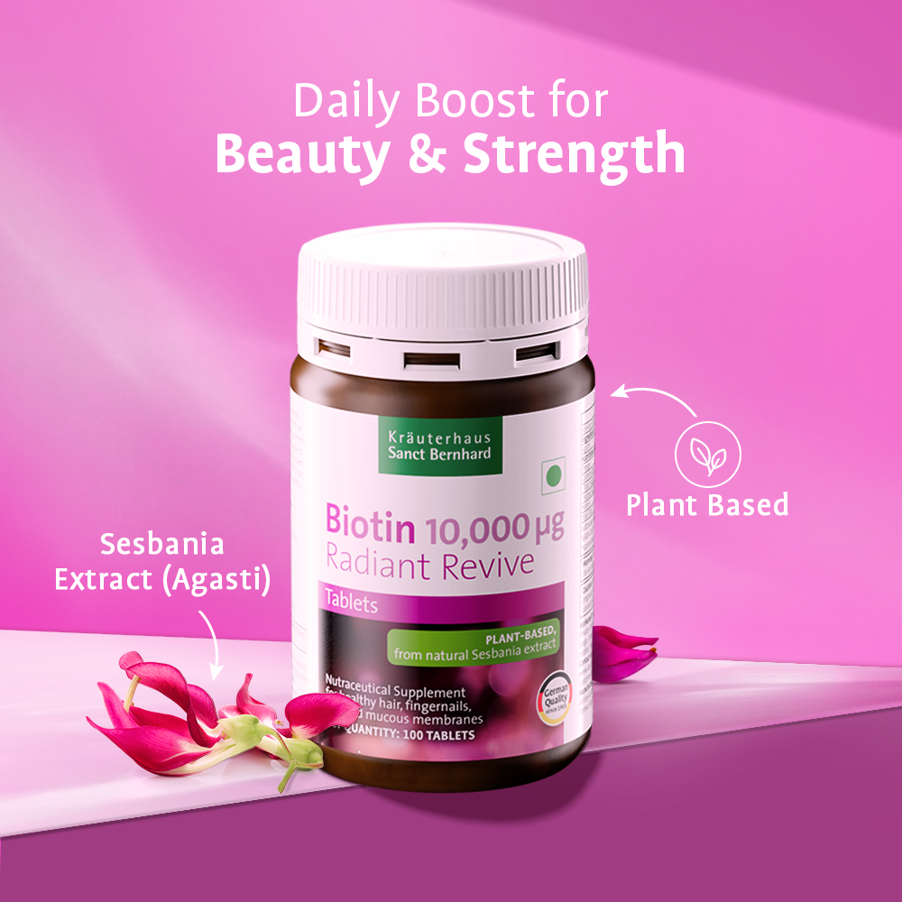 Sanct Bernhard Biotin Radiant Revive | High-Potency Biotin for Hair Growth & Strength | Supports Healthy Skin, Strong Nails & Metabolism | Essential Vitamin H for Beauty & Wellness | 60 Capsules