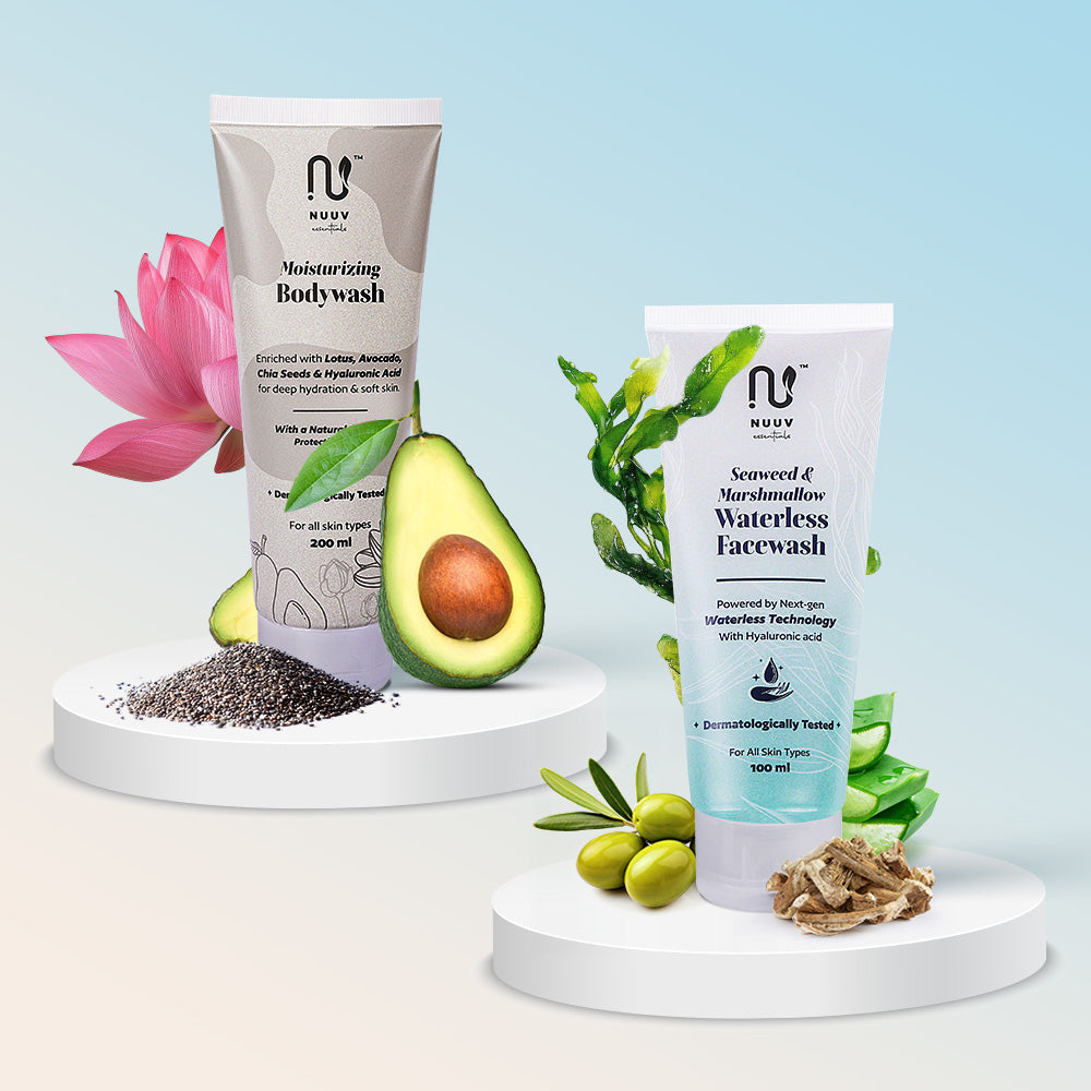 Nuuv Essential Combo - Waterless Facewash & Moisturizing Bodywash | Hydra Glow Duo | Vegan | Paraben-Free | Glow and Hydration | For All Skin Types | 100ml + 200ml