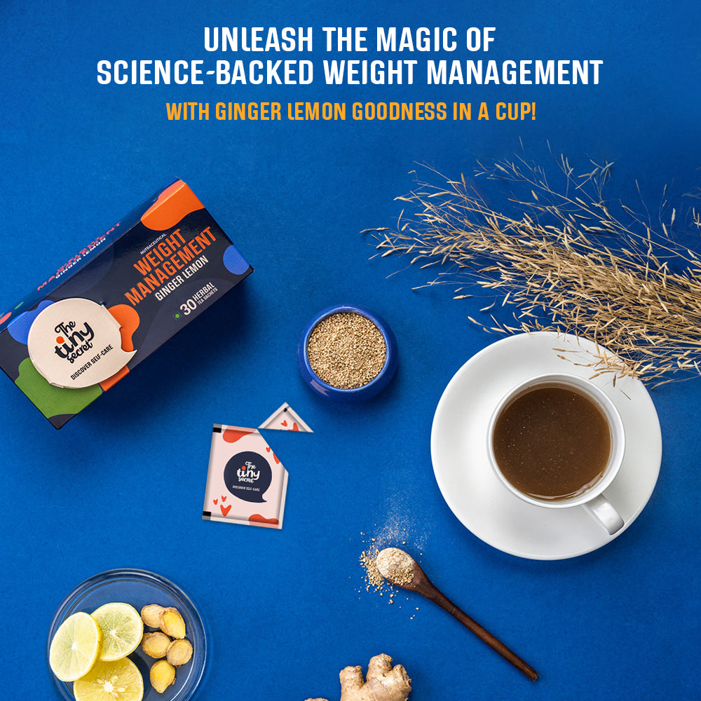 The Tiny Secret Weight Management Tea Totaler | Assists in Weight Management Process, Fat Burner| Caffeine Free | Zero Sugar & Low Calories | With 8 Super Herbs | Ginger Lemon Flavour | 30 Tea Sachets