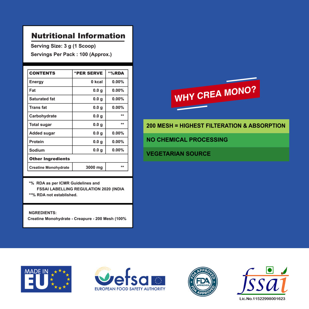 Apex Vitals Crea Mono Micronized Creatine Monohydrate 300 G - 100 Ser | German Made | Pharma Grade | Made In Europe | FDA,EFSA & FSSAI Certified | 200 Mesh - Highest Filteration | Fermented & Vegetarian Source