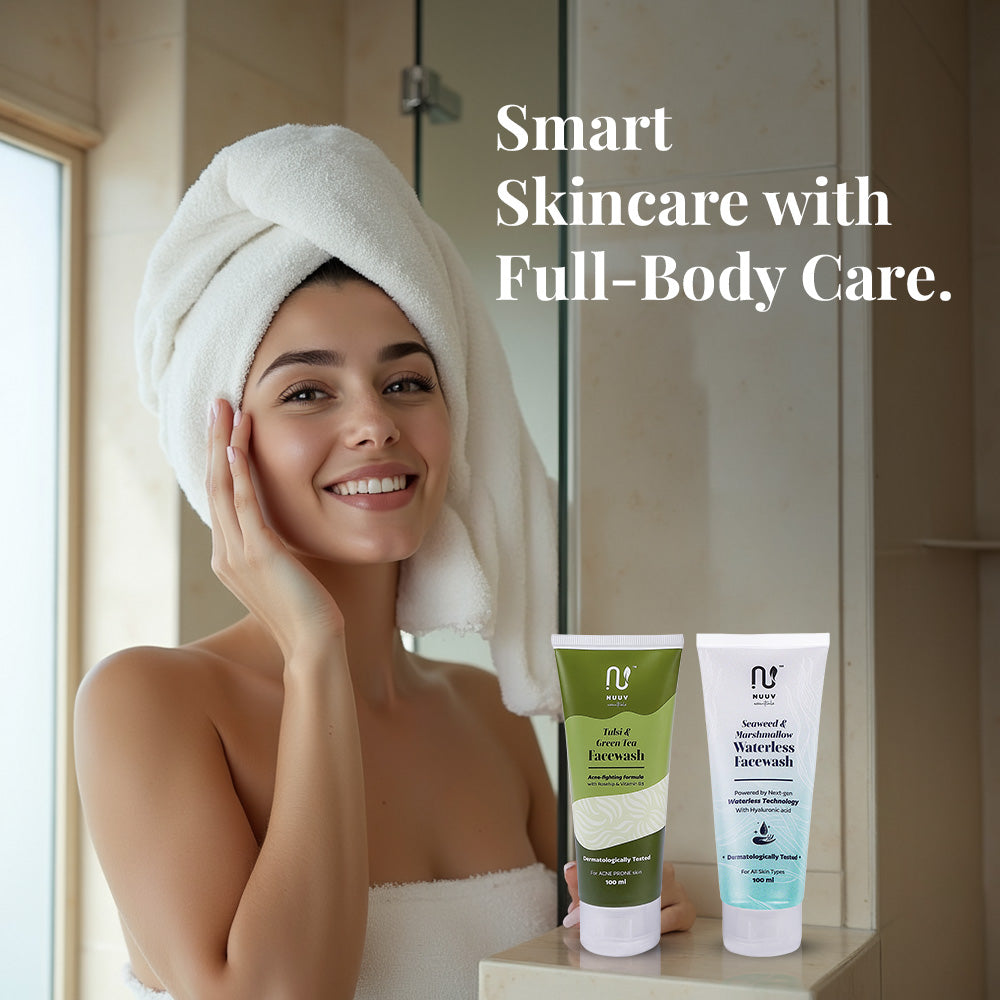 Nuuv Essential Combo - Tulsi & Green Tea Facewash & Waterless Facewash | Daily Glow Duo | Vegan | Paraben-Free | Glow and Hydration | For All Skin Types | 100ml + 100ml