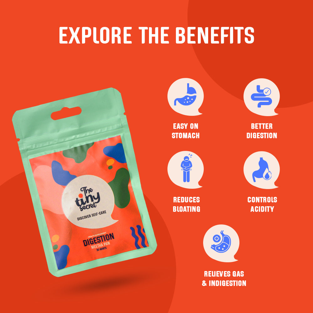 The Tiny Secret Digestion Fit Mints | Metabolic Booster | Zero Sugar & Low Calorie | Protects Gut from Infection | With FOS Prebiotics & 10 Billion Cfu Probiotics | Meetha Pan Flavour | 30 Mints Pack of 2