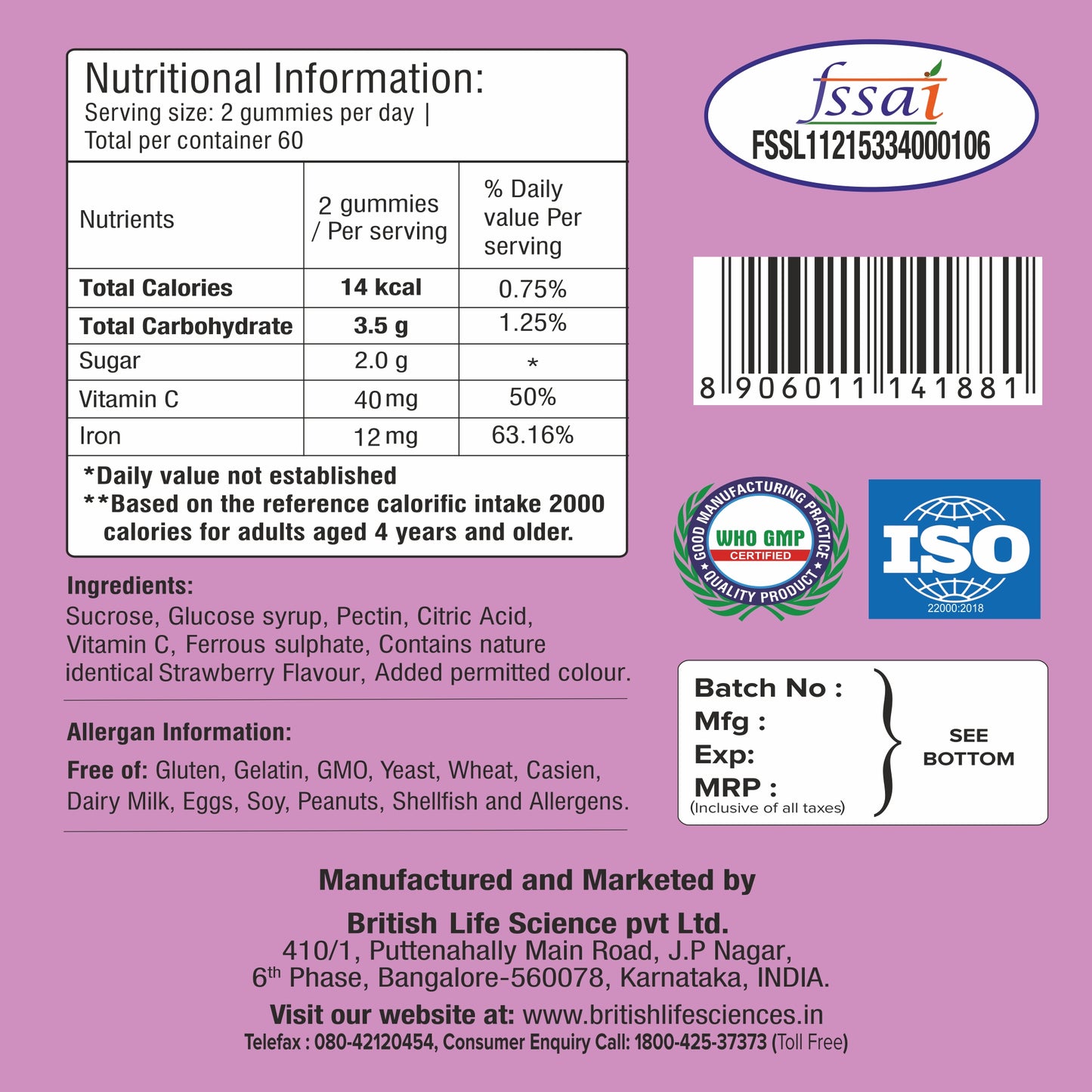 British Life Sciences Happi Kidz Calcium+Vitamin D3 Gummies & Happi Kidx Iron+Vitamin C Gummies Combo | Natural, Strong Bones, Muscles and Teeth, Boosts Immunity