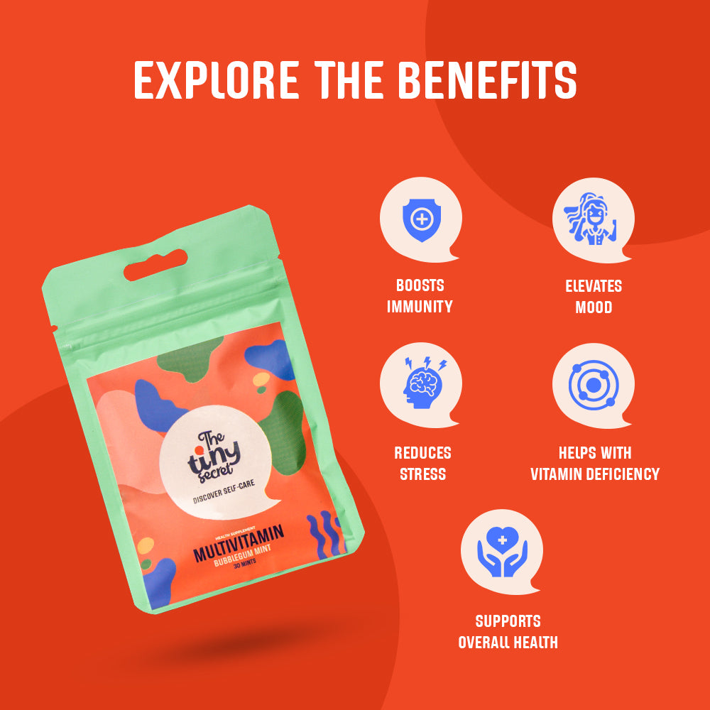 The Tiny Secret Multivitamin Fit Mints | Supports Overall Health | Zero Sugar, Low Fat & Calorie | With 24 Essential vitamins & Minerals | Bubblegum Flavour | 30 Mints Pack of 2