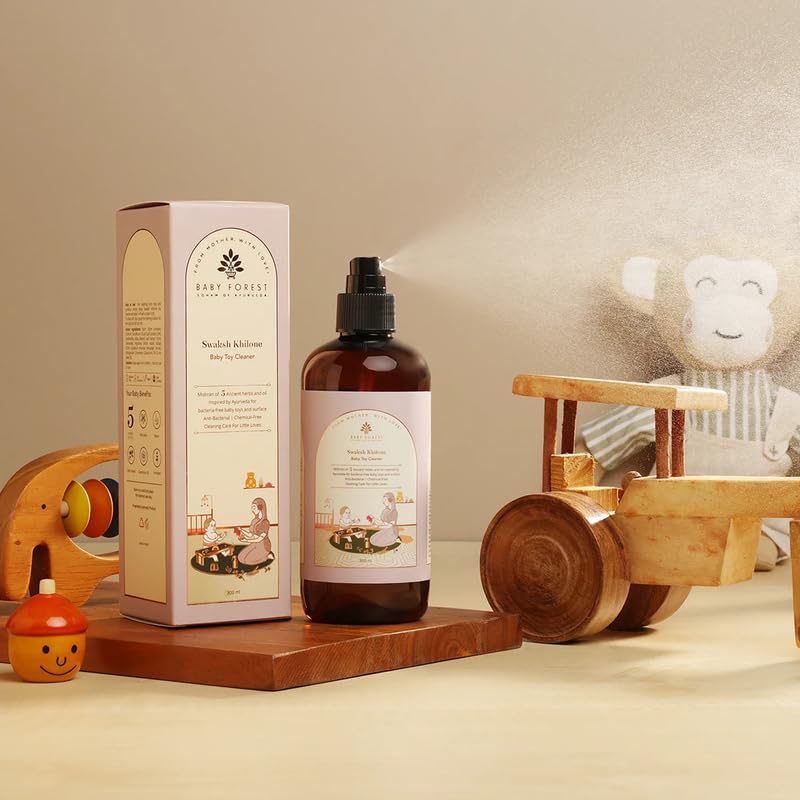 Baby Forest Swaksh Khilone Ayurvedic Baby Toy & Surface Cleaner|Mixture of 5 Ayurvedic Natural Herbs,Oils & Flowers | Vegan & Sulphate-Free | Allergen-Free Formulation|For Baby Toys & Surface | 300 ml