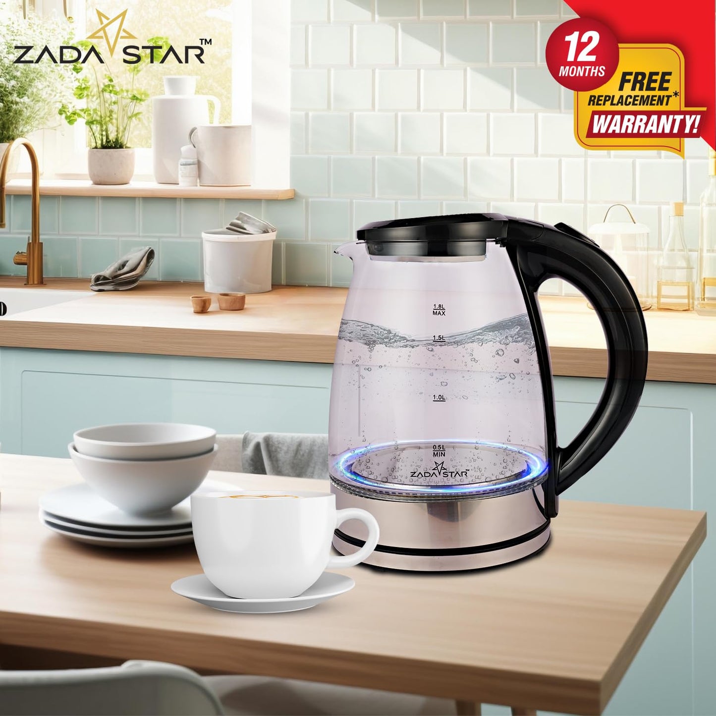ZADASTAR 1.8L ZS GLASS KETTLE | 1500W | Borosilicate Glass | 1 Year Free Replacement Warranty