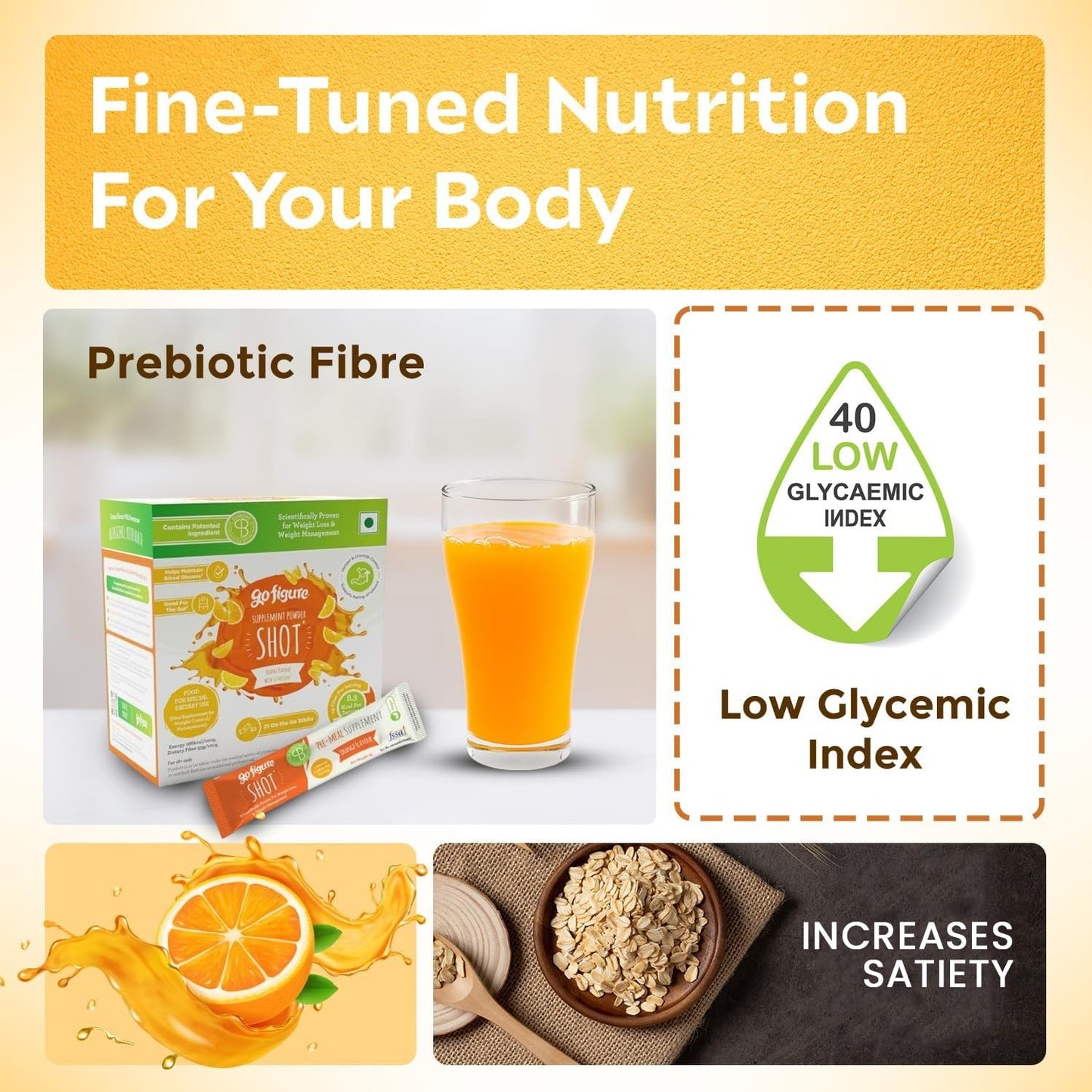 GoFigure Pre Meal Supplement Powder Shot Orange Flavor, 21 Sachets (5g Each) | With Slimbiome for Weight Loss & Weight Management, Metabolism Support | Natural Appetite Control for Men & Women