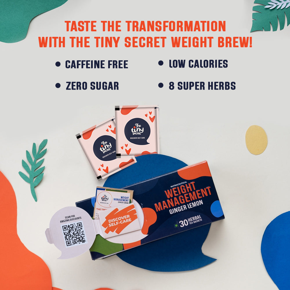 The Tiny Secret Weight Management Tea Totaler | Assists in Weight Management Process, Fat Burner| Caffeine Free | Zero Sugar & Low Calories | With 8 Super Herbs | Ginger Lemon Flavour | 30 Tea Sachets