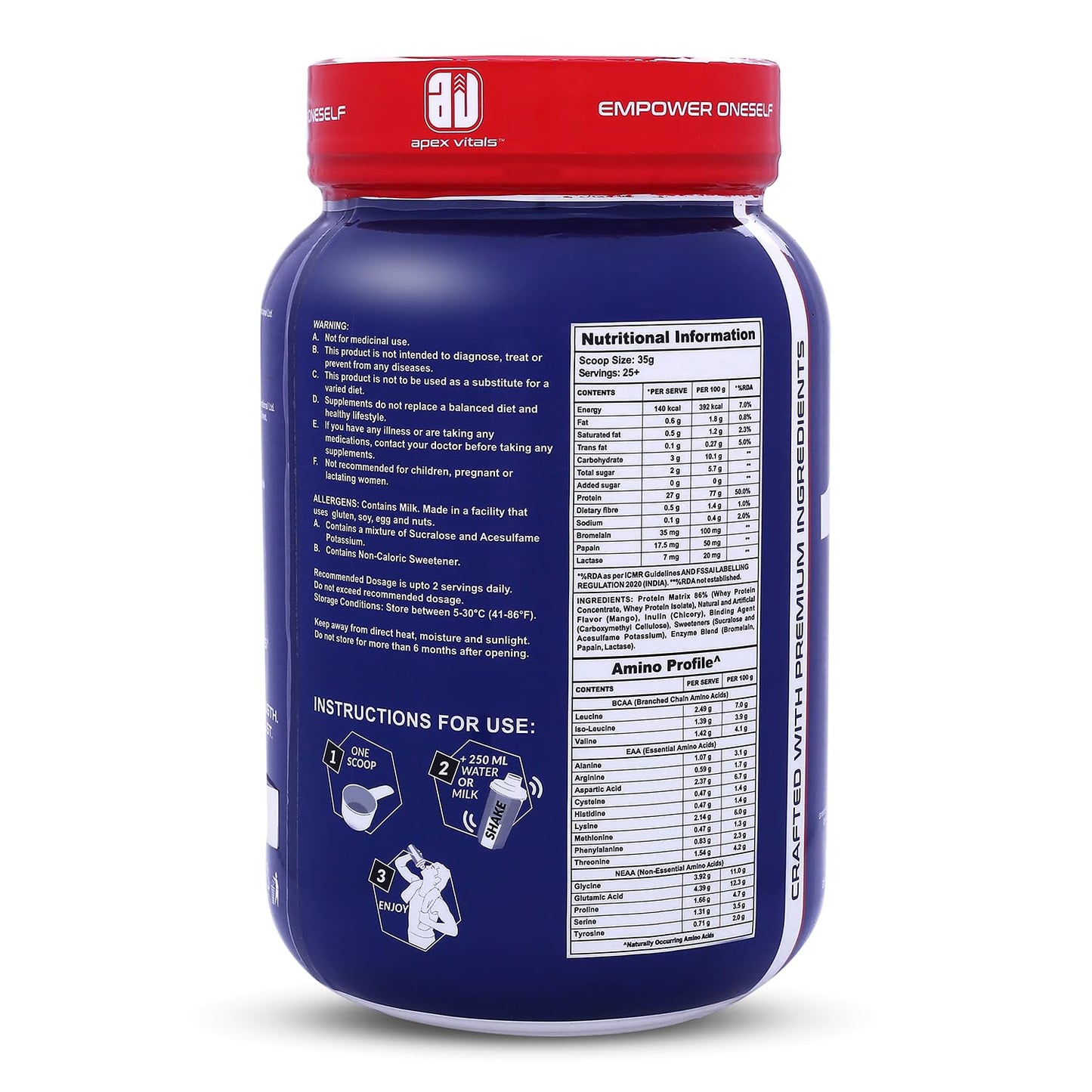 Apex Vitals 1 Whey|Grass-Fed Whey|Made In Europe|FDA,EFSA & FSSAI Certified|27g Protein, 10g EAA+ 5g BCAA|Concentrate 80-60%,Isolate 86-40%,Digestive Enzymes|2lbs (900g)-25+ Ser-Swiss Triple Chocolate