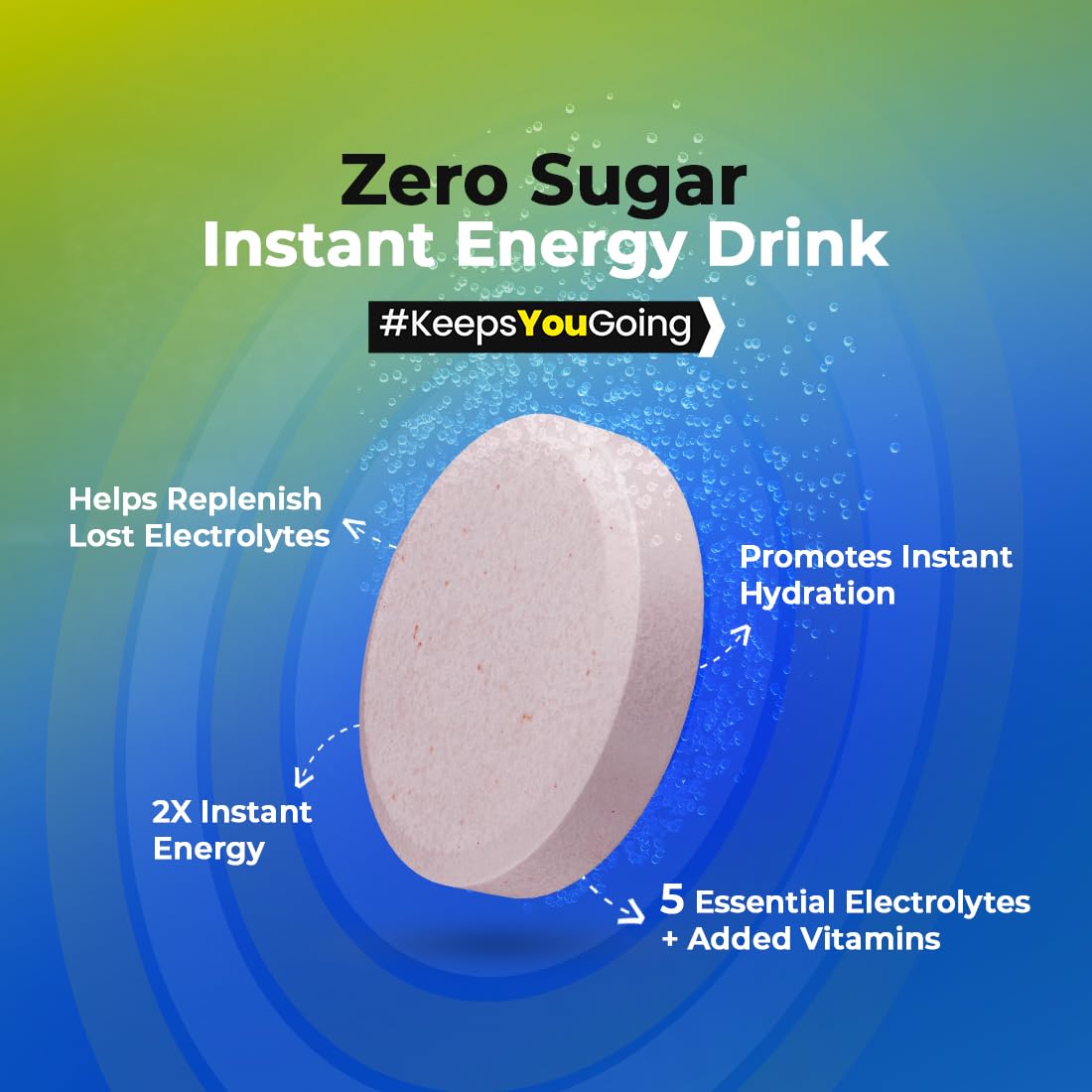 Reload Zero - Zero Sugar Instant Energy & Hydration Drink - Ice Current Flavour - 20 Effervescent Tablets