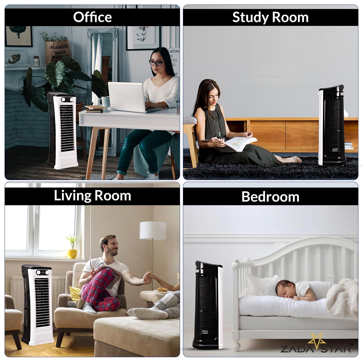 ZADASTAR ZS BREEZY TOWER FAN | 25 FEET AIR THROW | CHILD SAFE TOWER FAN