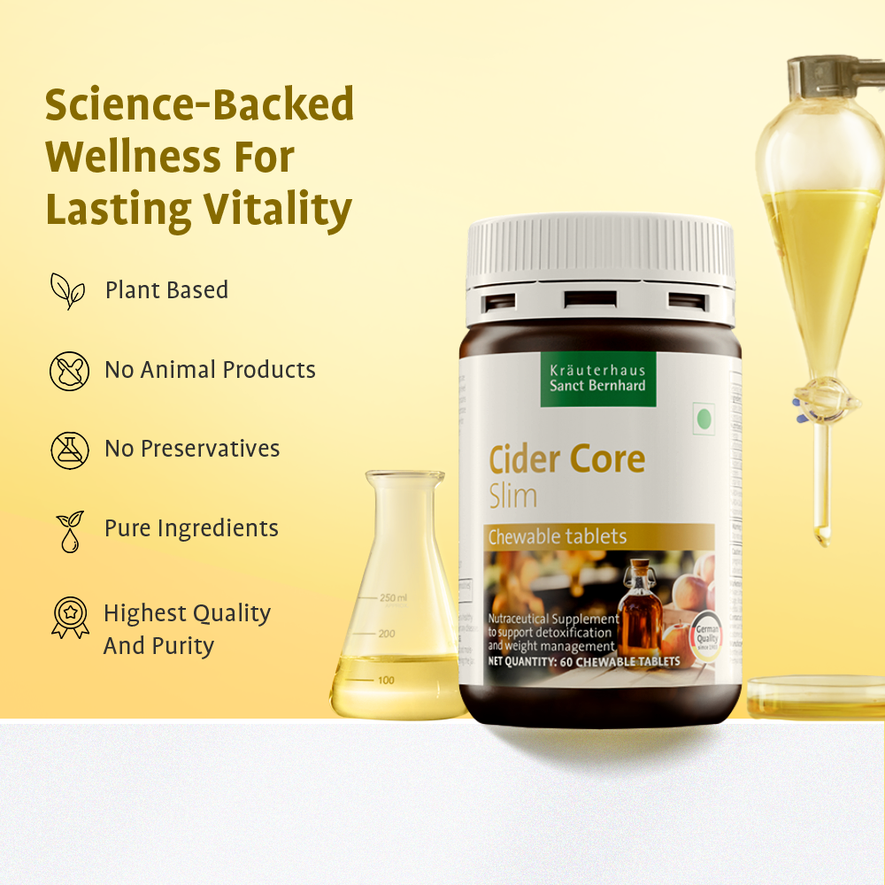 Sanct Bernhard Cider Core | Chewable Tablets | Apple Cider Vinegar with Acerola Vitamin C | Supports Digestion, Metabolism, Blood Sugar & Immunity | Natural Detox | 60 Tablets