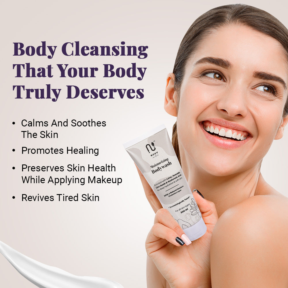 Nuuv Essential Combo - Tulsi & Green Tea Facewash | Moisturizing Bodywash | Waterless Facewash | Hydra Glow Trio | Vegan | Paraben-Free | For All Skin Types | 100ml + 200ml + 100ml