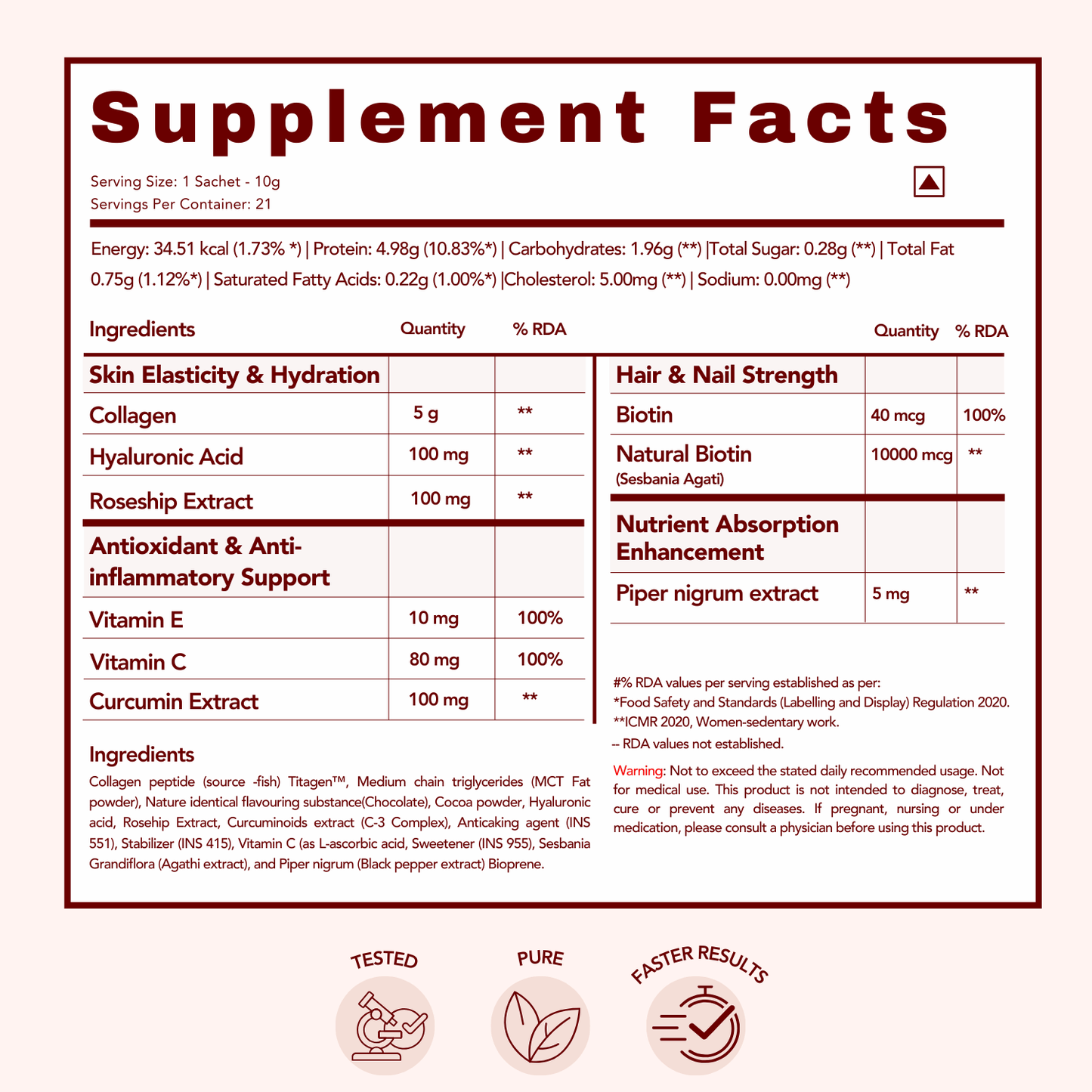 WishNew Wellness BEAUTY COLLAGEN COMPLEX | Enhanced Hair, Skin, Nails Health | 21 Servings of Nutrient-Rich Sachets | Hyaluronic Acid, Biotin, Vitamins C & E | Natural Chocolate Flavor Pack of 2