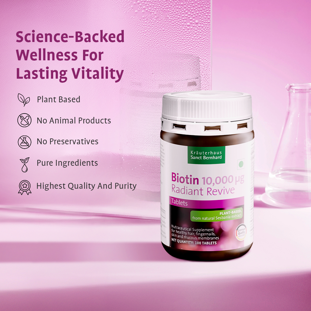 Sanct Bernhard Biotin Radiant Revive | High-Potency Biotin for Hair Growth & Strength | Supports Healthy Skin, Strong Nails & Metabolism | Essential Vitamin H for Beauty & Wellness | 60 Capsules