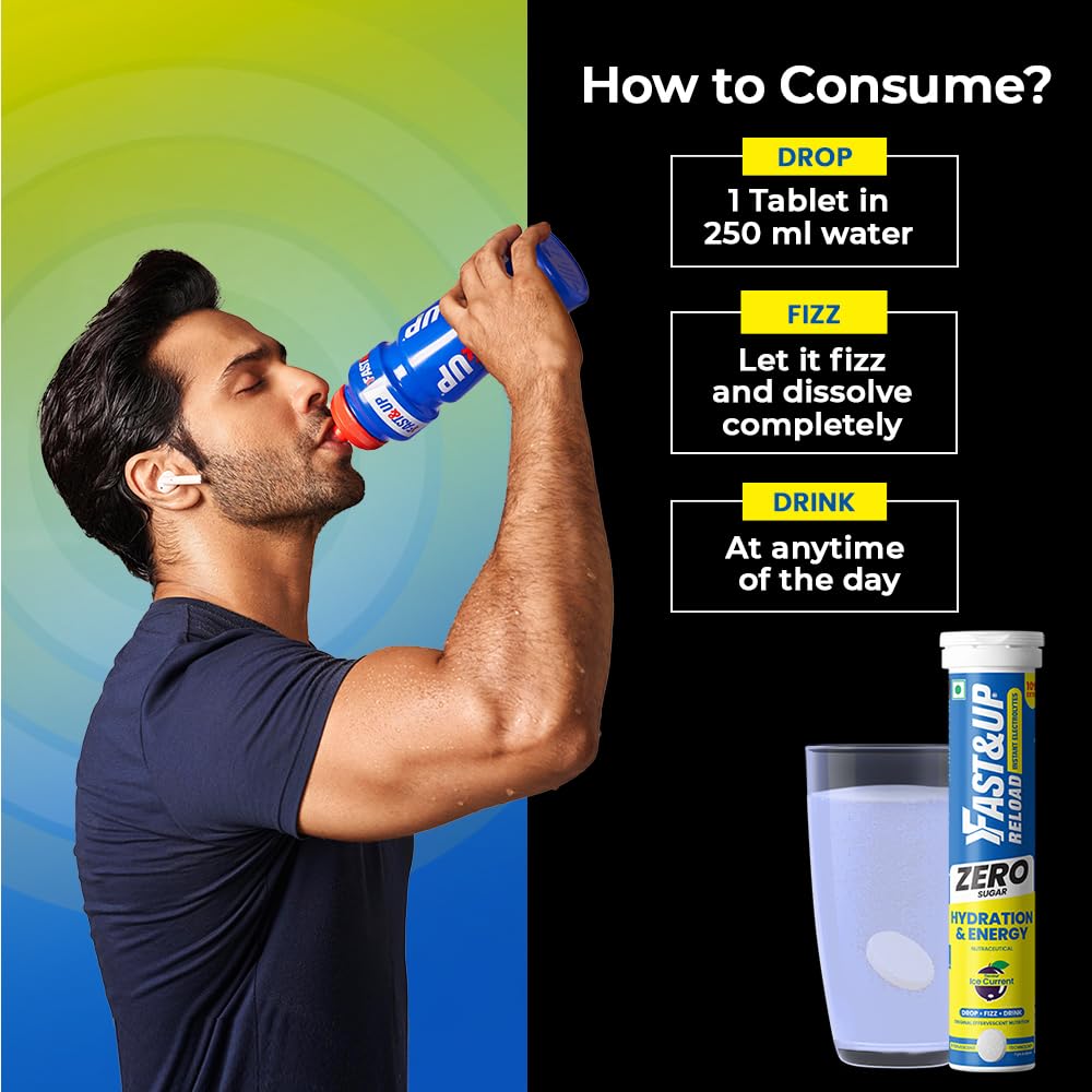 Reload Zero - Zero Sugar Instant Energy & Hydration Drink - Ice Current Flavour - 20 Effervescent Tablets