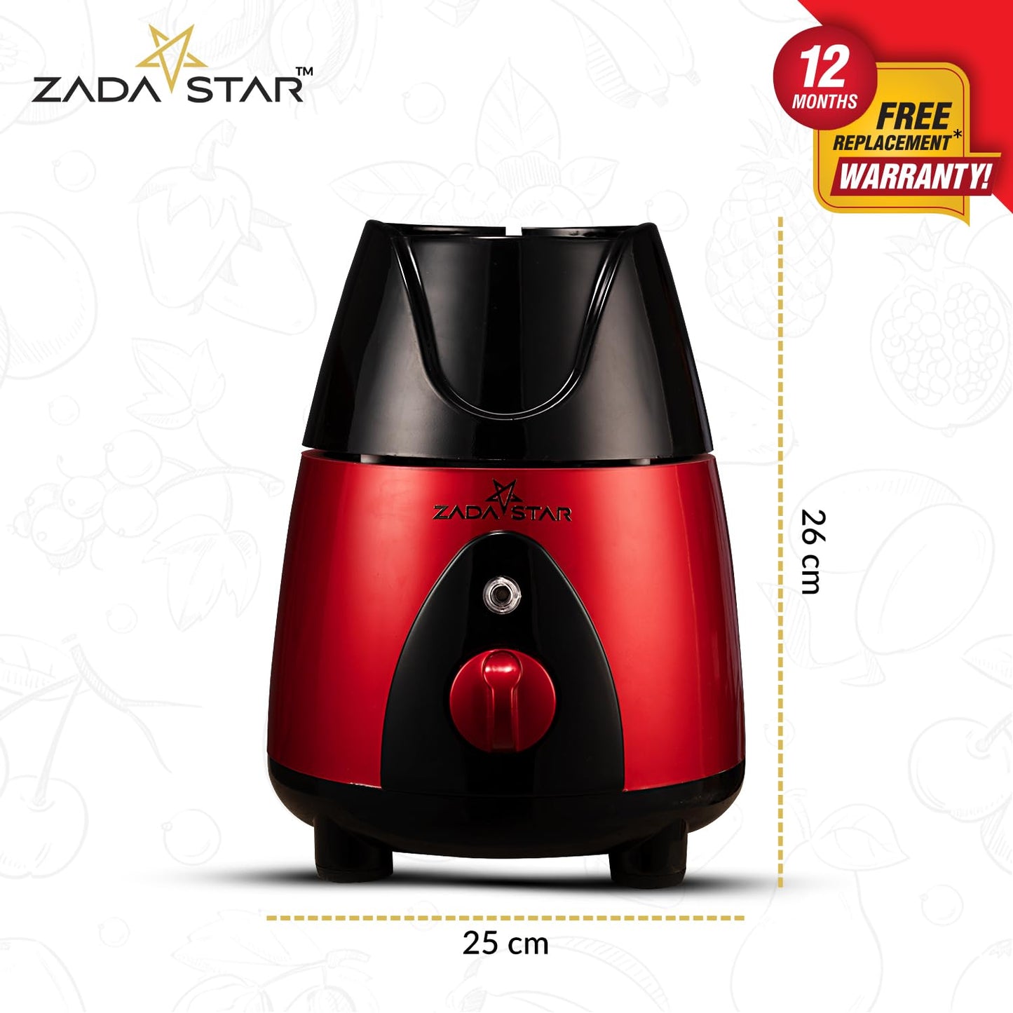 ZADASTAR ZS ELITE 750W Mixer Grinder | 3 Jars | Red and Black | Overload Protection | 1 Year Replacement Warranty