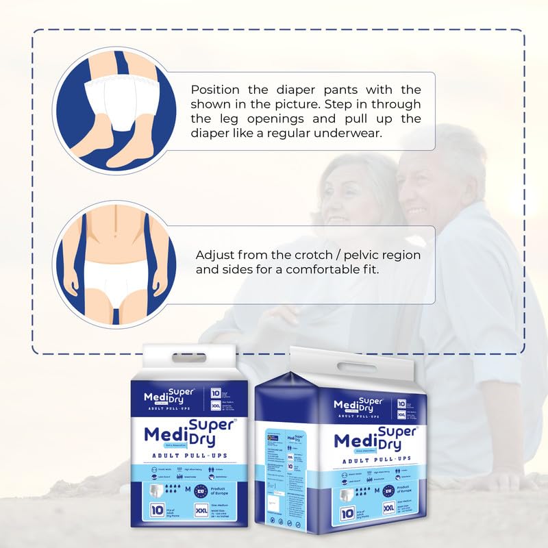 Medisuperdry Adult Diaper Pants | Double Extra Large (2XL) |Waist 152-205 cm (60-80 inches) |High Absorbency -10 Hrs |Leakproof |Breathable |Odourless |Elastic Waist |Men & Women | 10 Units, Pack of 1