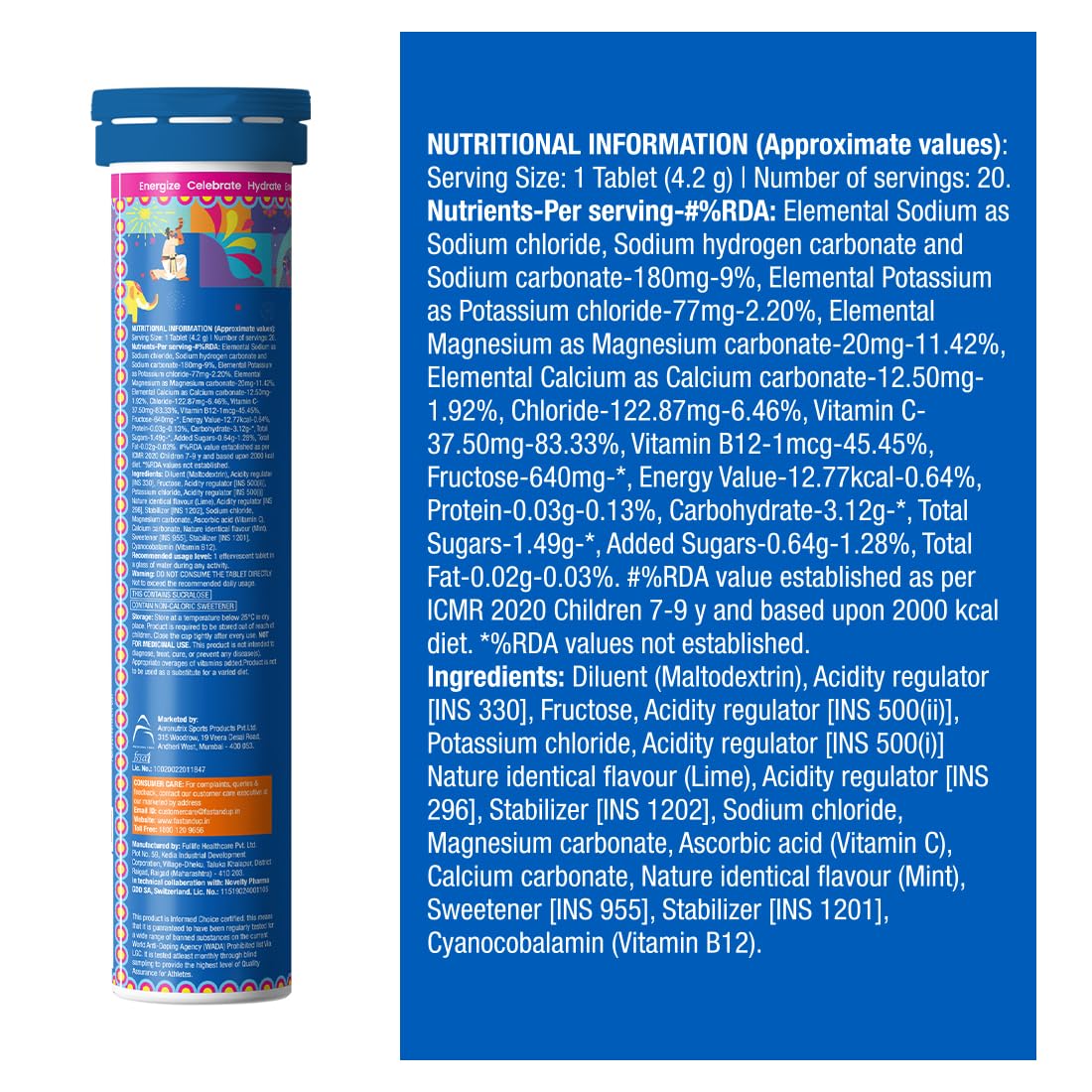 FAST&UP Reload (5 Litres) Low Sugar Energy Drink For Instant Hydration- With All 5 Essential Electrolytes + Added Vitamins -Certified Electrolytes Drink- Mojito Flavour (Pack Of 1) - Tablet