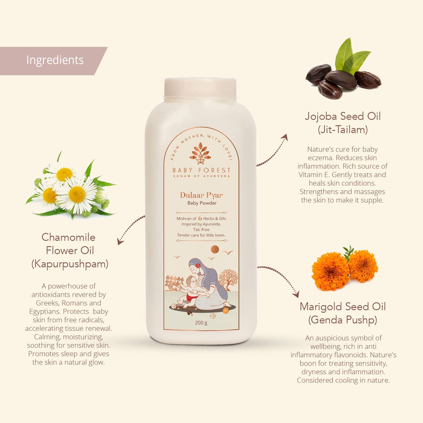BABY FOREST Dulaar Pyar Talc-Free Baby Powder 200 gm with Komal Kawach Diaper Rash Cream 100 gm
