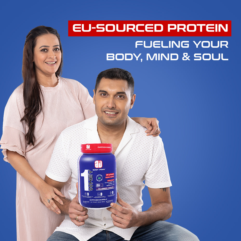 Apex Vitals 1 Whey|Grass-Fed Whey|Made In Europe|FDA,EFSA & FSSAI Certified|27g Protein, 10g EAA+ 5g BCAA|Concentrate 80-60%, Isolate 86-40%,Digestive Enzymes|2lbs (900g)-25+ Ser- Blueberry Yoghurt