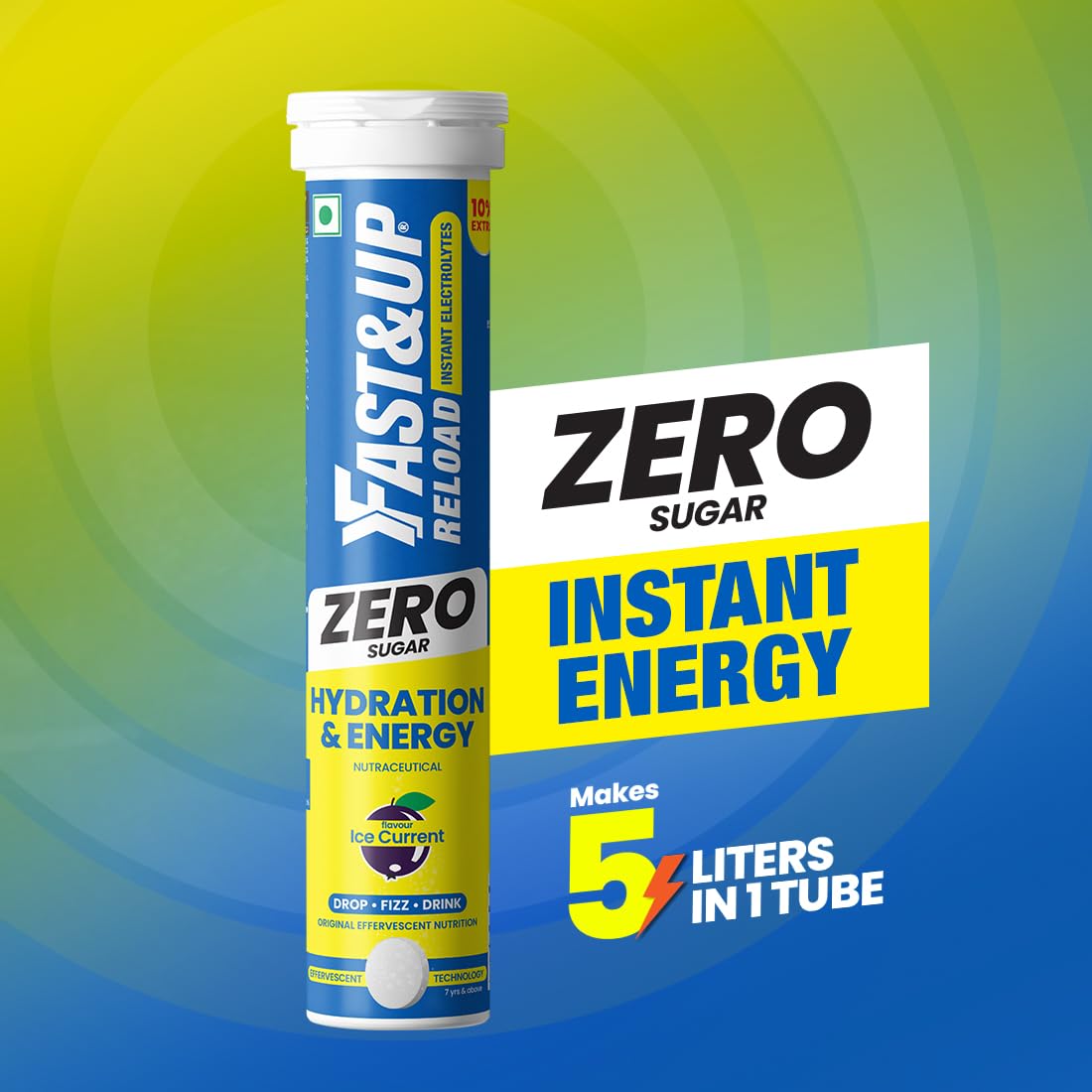 Reload Zero - Zero Sugar Instant Energy & Hydration Drink - Ice Current Flavour - 20 Effervescent Tablets