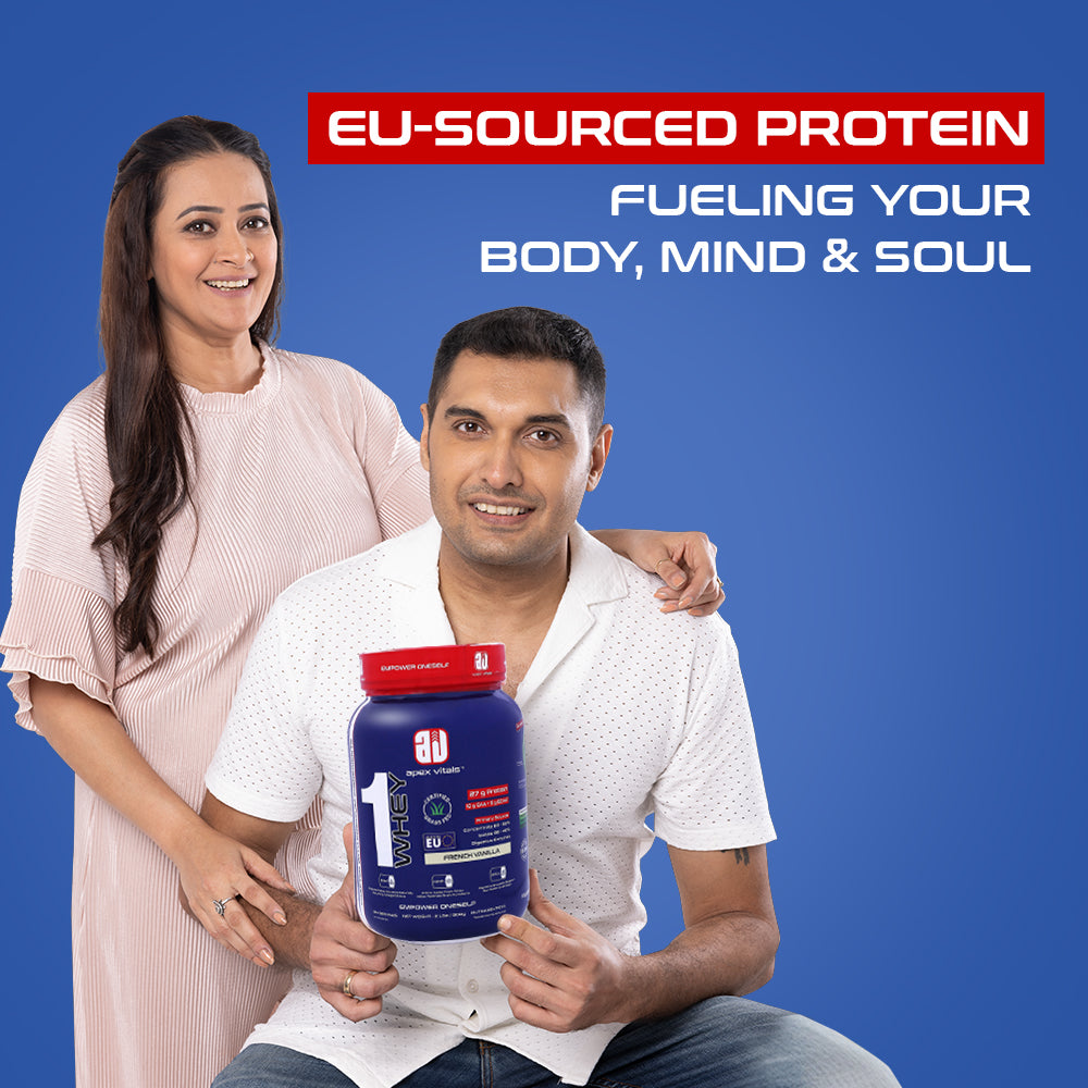 Apex Vitals 1 Whey|Grass-Fed Whey|Made In Europe|FDA,EFSA & FSSAI Certified|27g Protein, 10g EAA+ 5g BCAA|Concentrate 80-60%, Isolate 86-40%,Digestive Enzymes|2lbs (900g)-25+ Ser- French Vanilla