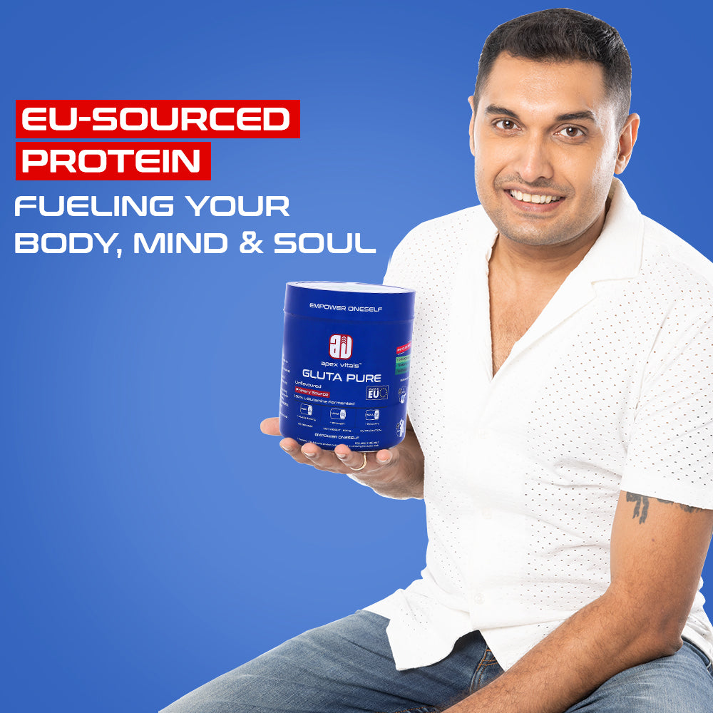 Apex Vitals Gluta Pure L Glutamine 300 G - 60 Ser | German made | Pharma Grade | Made In Europe | FDA, EFSA & FSSAI Certified | Fermented & 100% Micronized | No Chemical Processing & Vegetarian Source