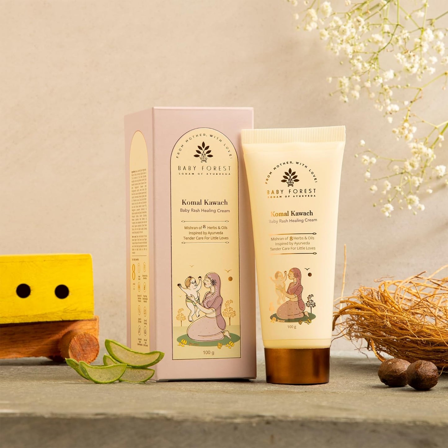 BABY FOREST Komal Kawach Baby Rash Healing Cream 100g, with 8 herbs and oils | Derma safe