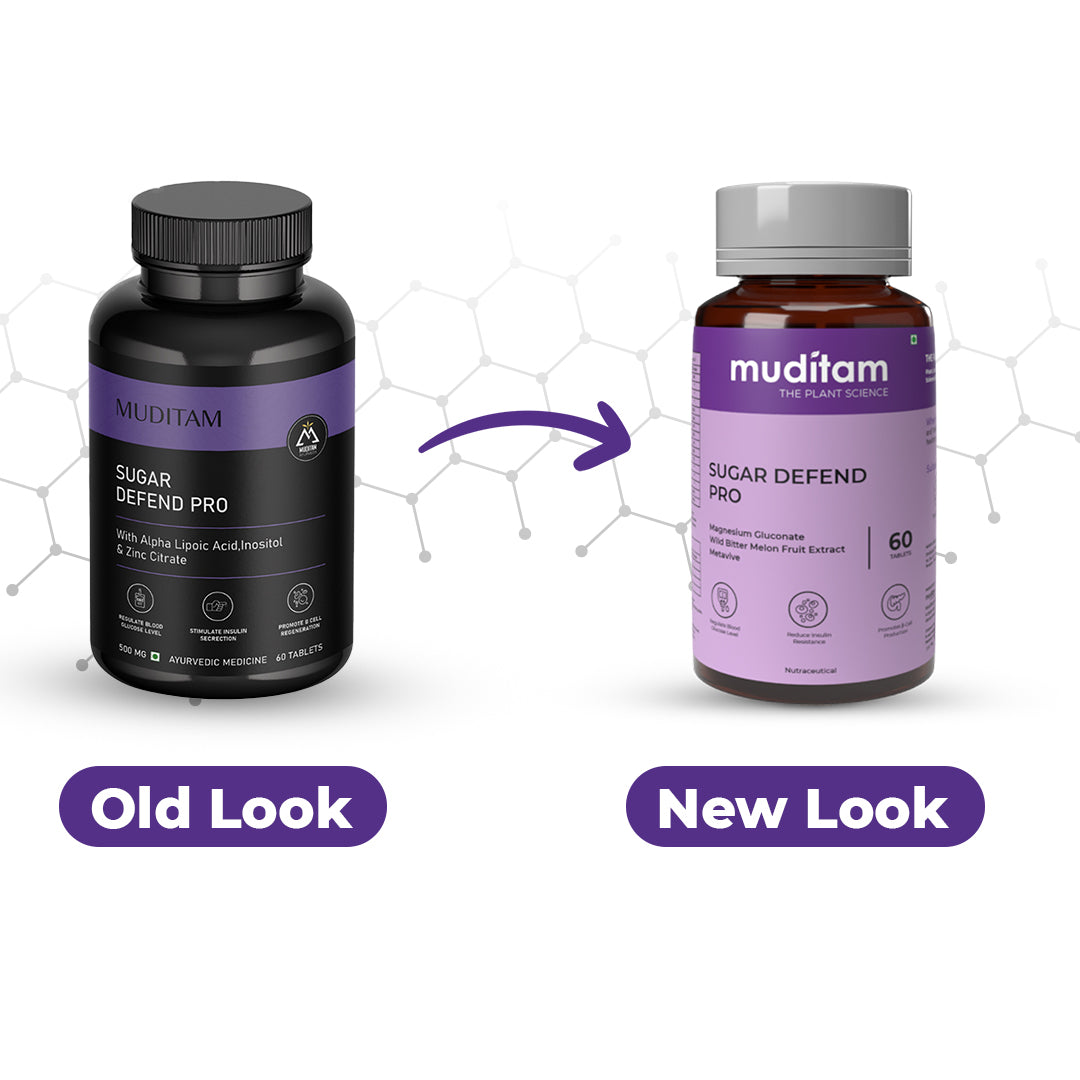 Muditam Sugar Defend Pro | Helps to manage | Weight Management | SUGAR FREE | Helps to regenerate B - cells | Sugar Care Vegan friendly | Pack of 1 Bottle | 60 tablets.